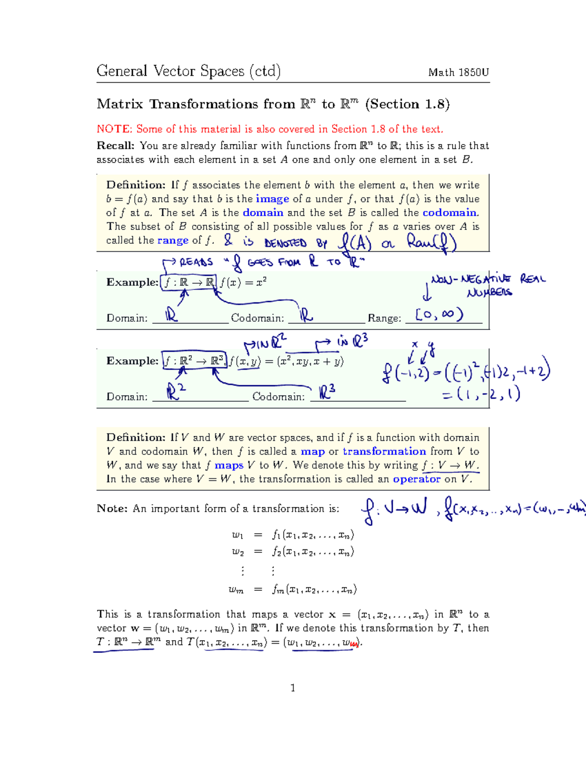 1850 Lecture 16 Mihai - need - General Vector Spaces (ctd) Math 1850U ...