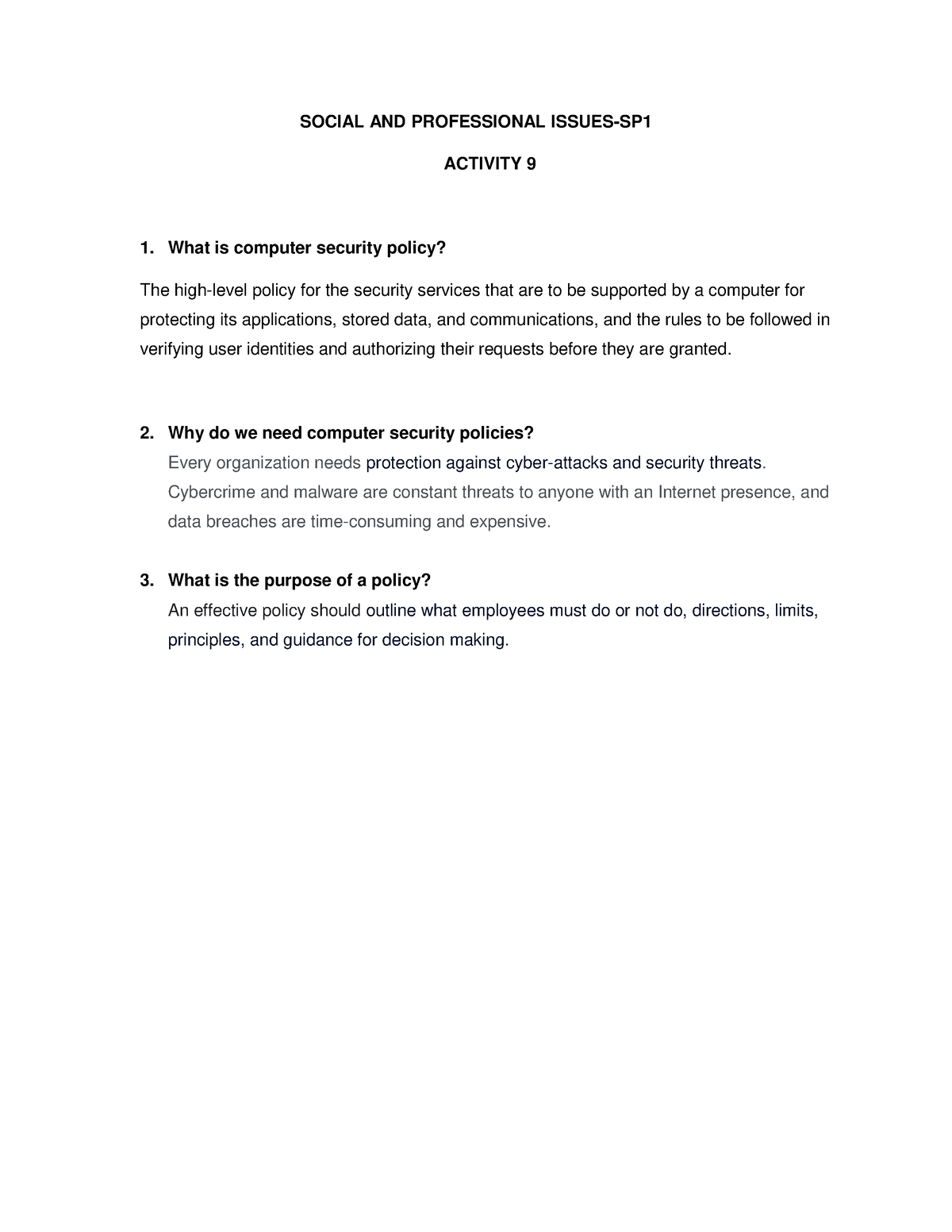 Activity 9 - SP1 - BS Information Technology - ICCT Colleges - Studocu