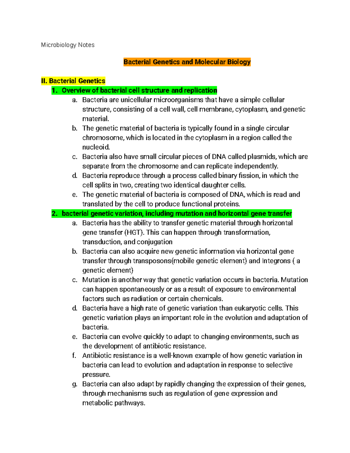 Microbiology notes 2 - Microbiology Notes Bacterial Genetics and ...