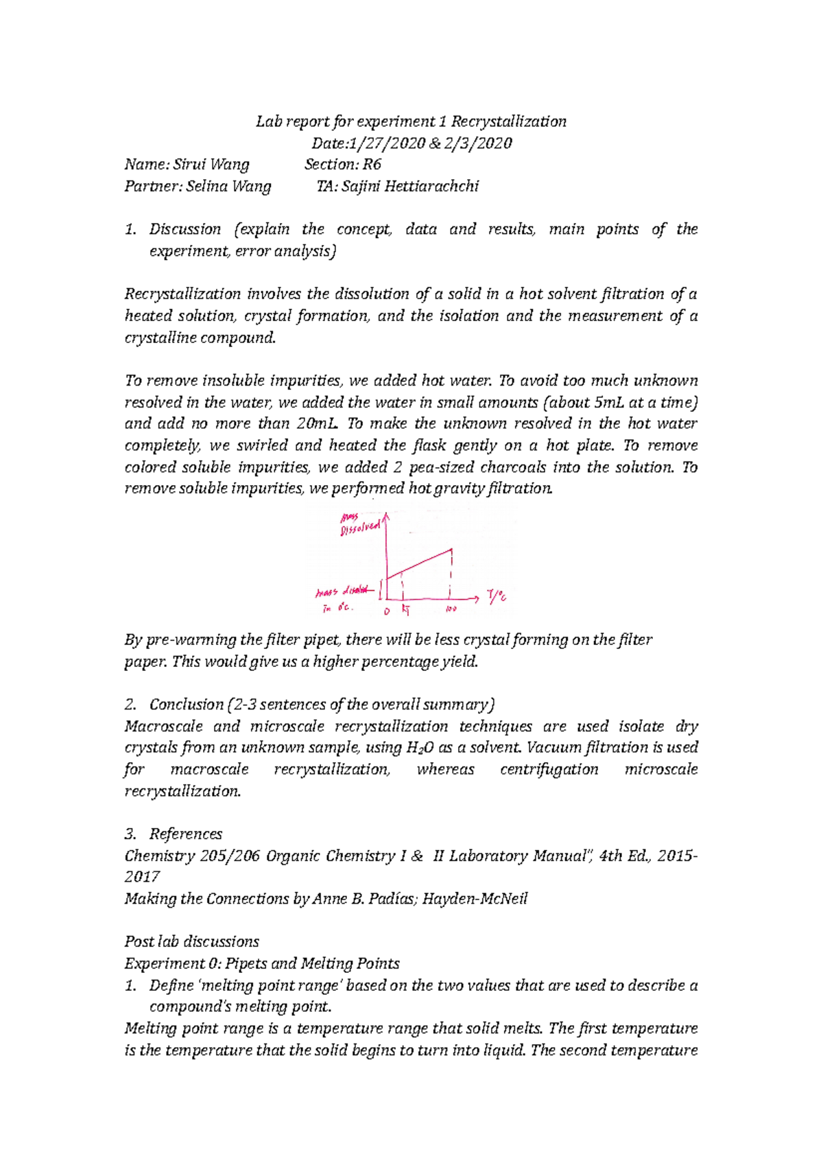 Experiment 1 - Lab Report For Experiment 1 Recrystallization Date:1/27 ...