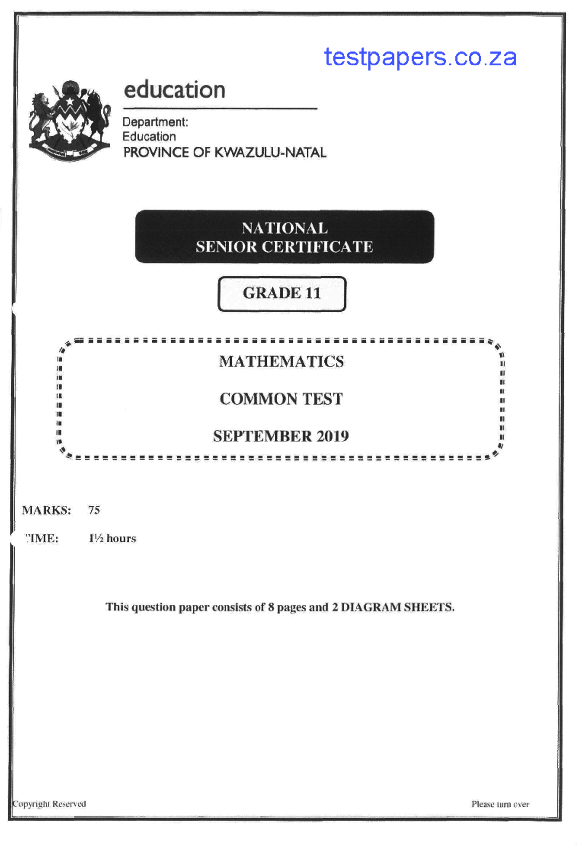 Maths sept 2019 qp memo testpapers co studocu