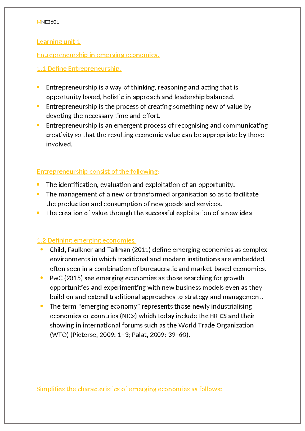 MNE2601 opsommings - Summary Entrepreneurship and Small business ...
