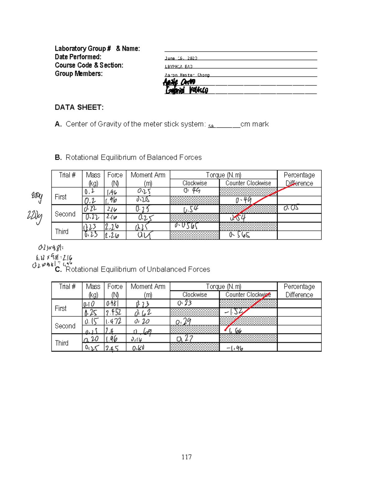 Annotated-Torque - 117 Laboratory Group # & Name: - Studocu