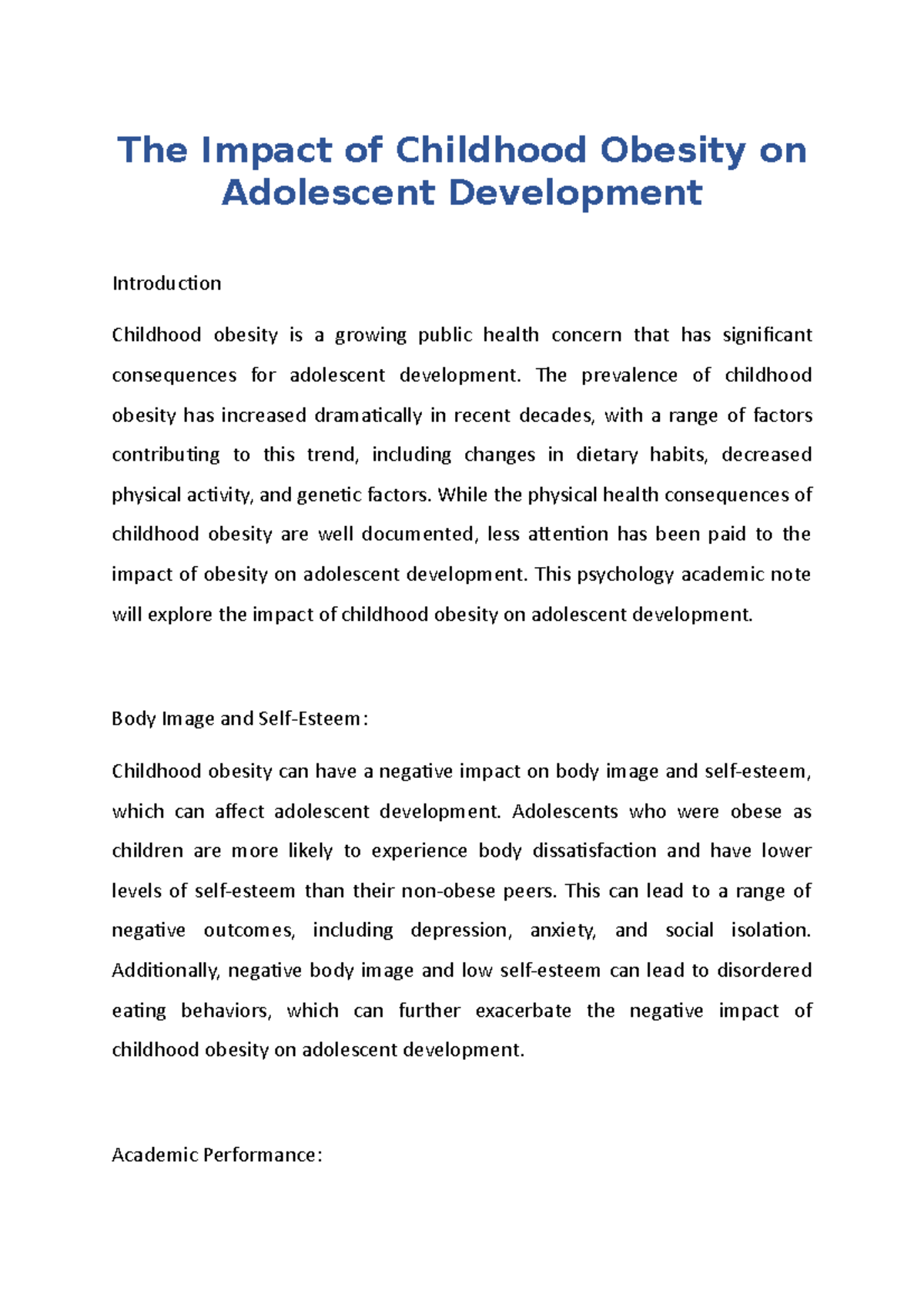 The Impact of Childhood Obesity on Adolescent Development - The Impact ...