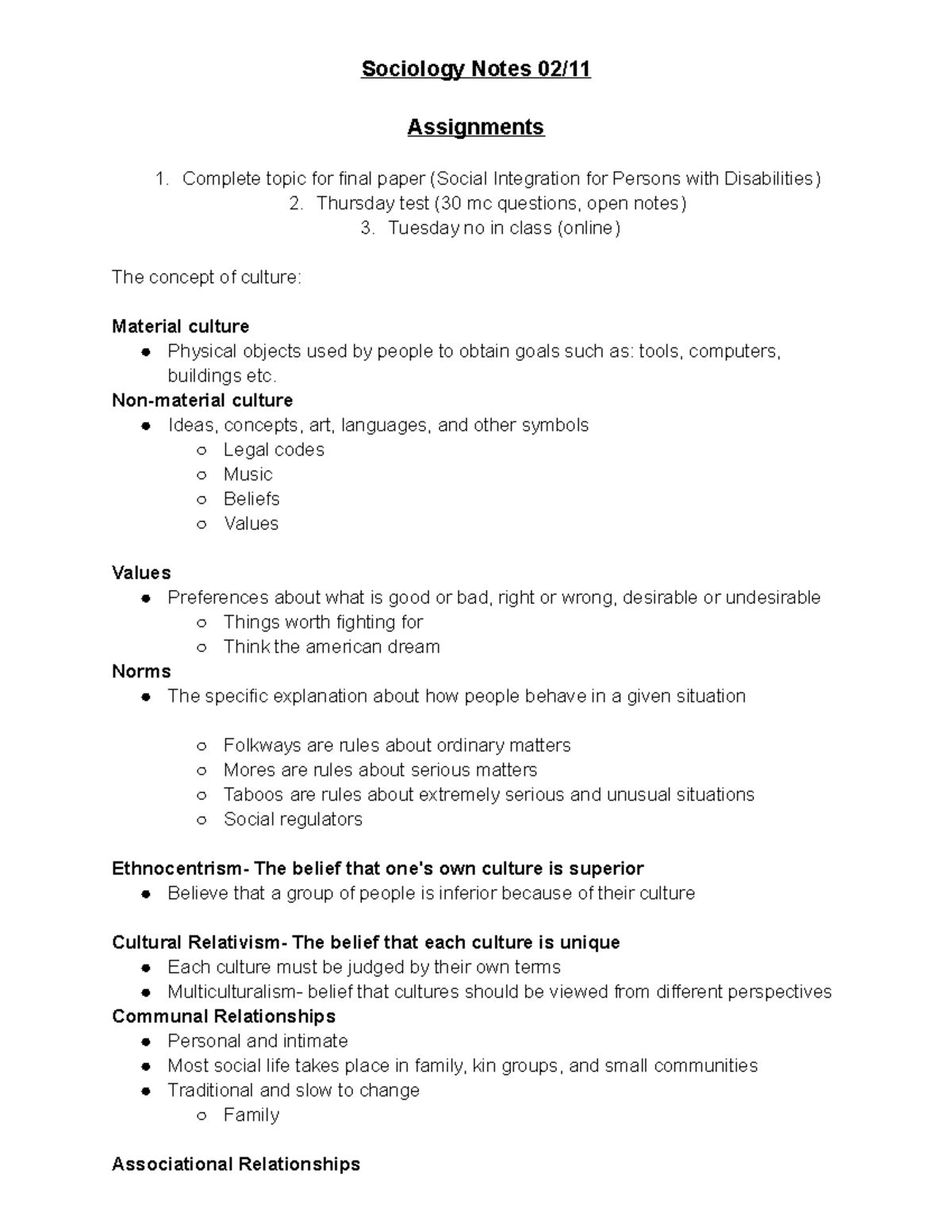 Sociology Notes 02 11 - Sociology Notes 02/ Assignments Complete topic ...