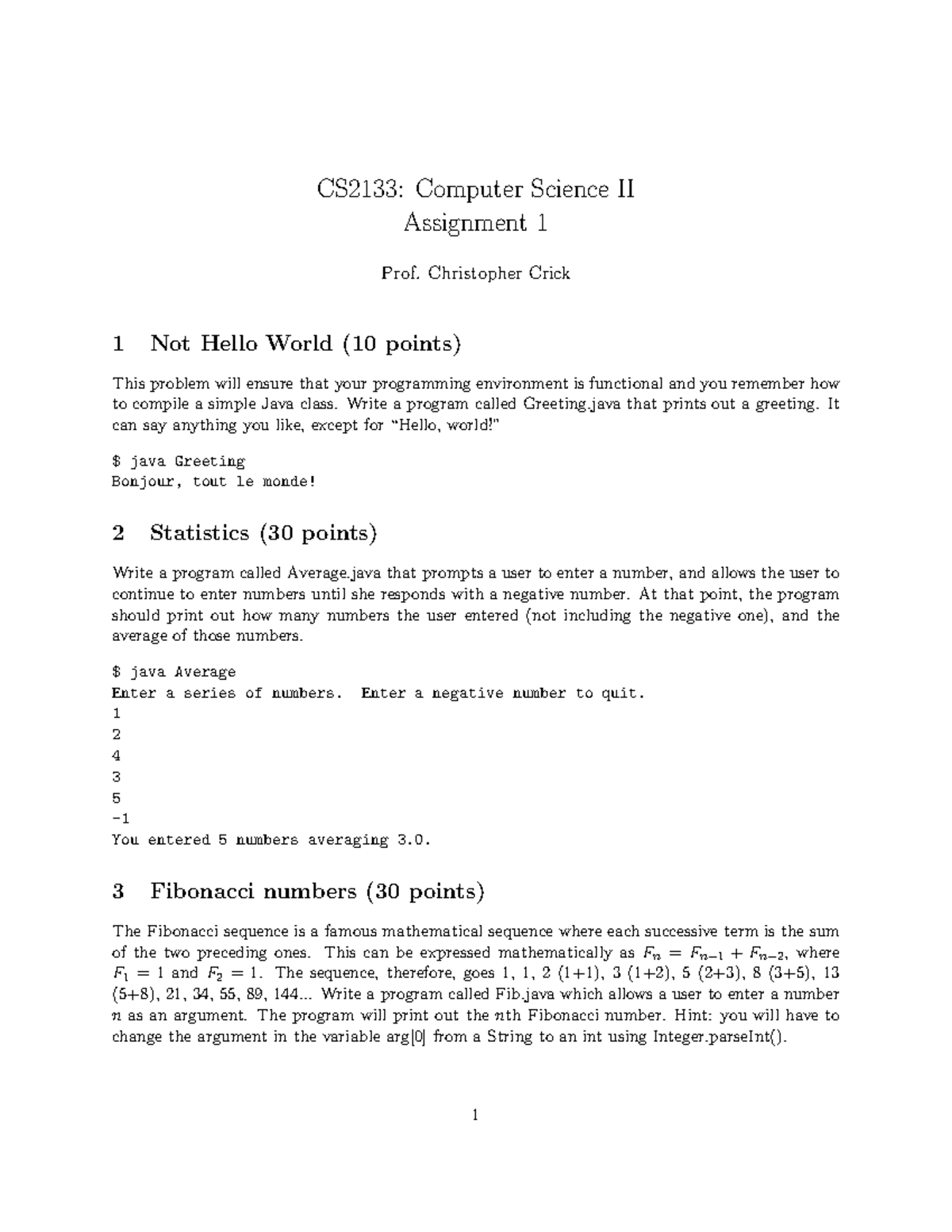 CS2 Assignment 1 - CS2133: Computer Science II Assignment 1 Prof ...