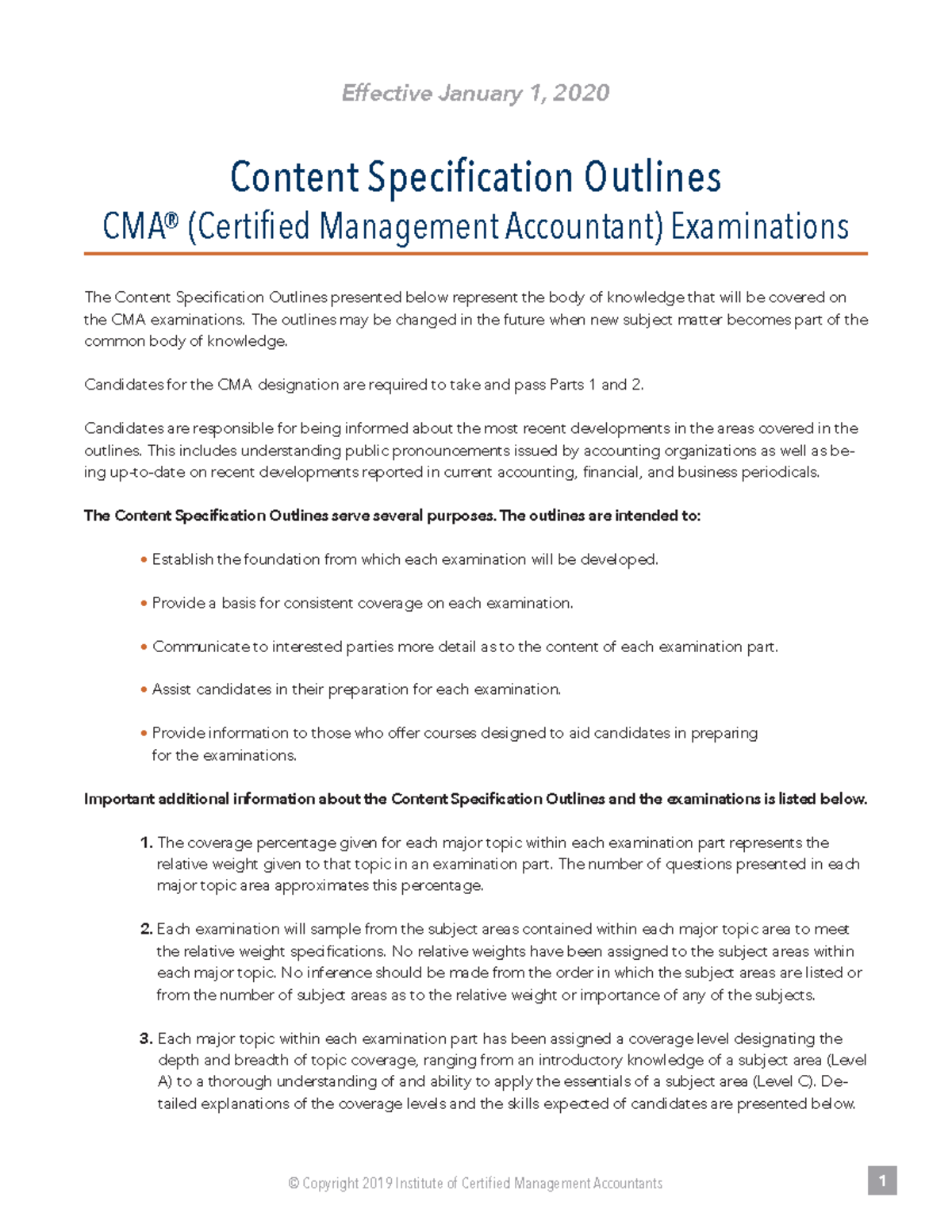 CMA Content Specification Outlines - Effective January 1, 2020 Content ...
