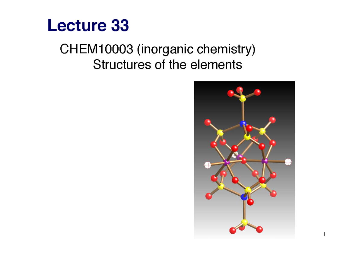 Lecture 33 Bfa 10003 2018 - Lecture 33 CHEM10003 (inorganic Chemistry ...