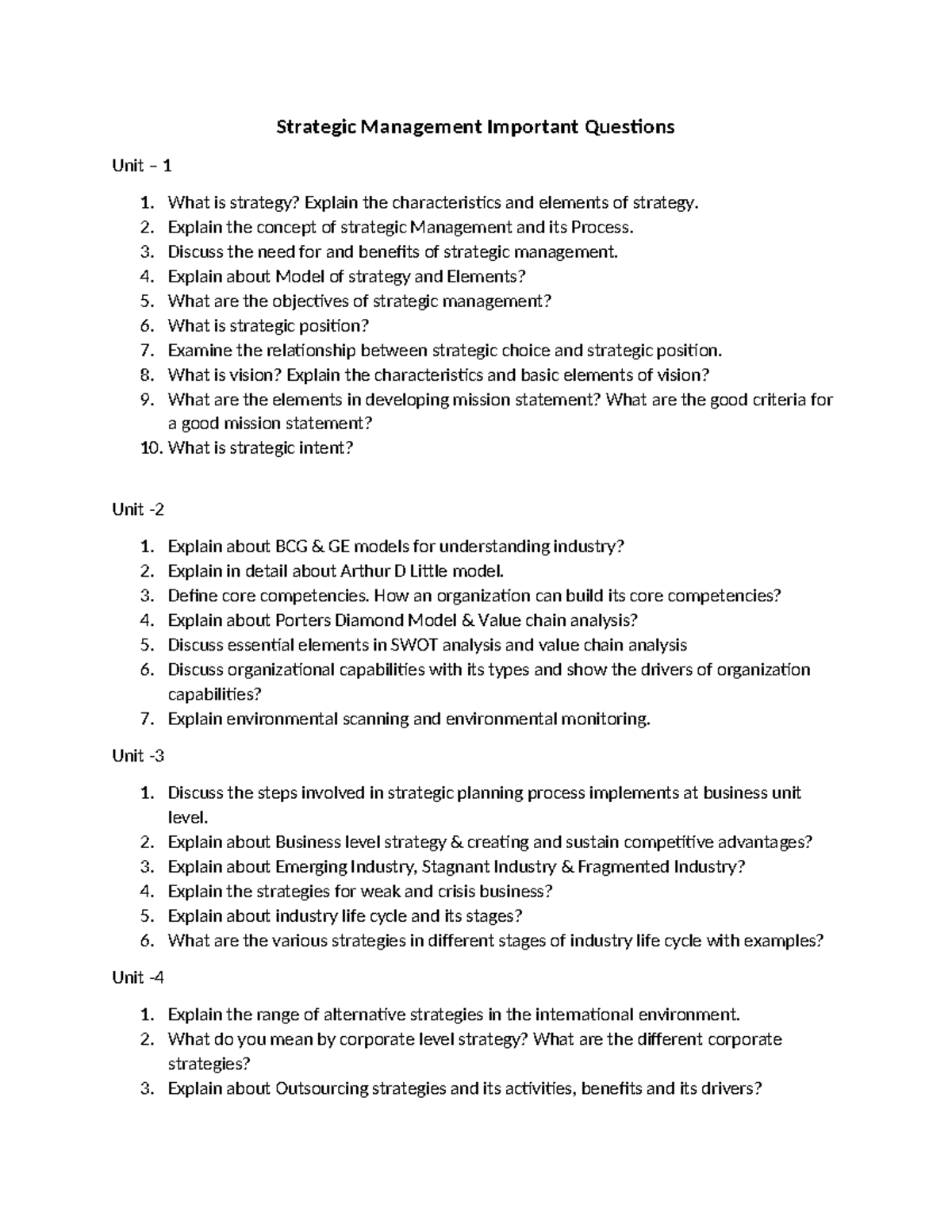 Strategic management imp questions - Strategic Management Important ...