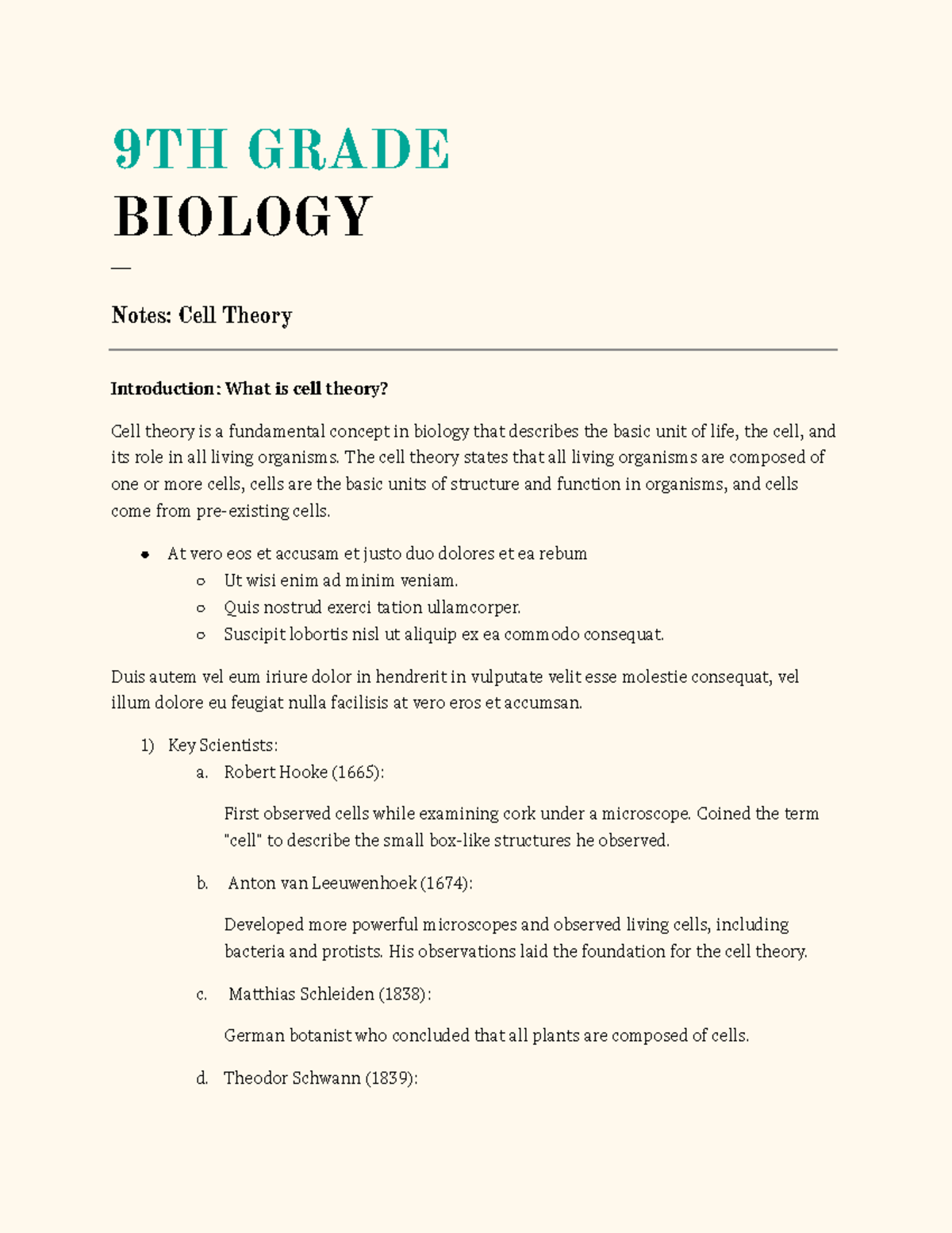 Cell Theory - Biology - 9TH GRADE BIOLOGY ___ Notes: Cell Theory ...