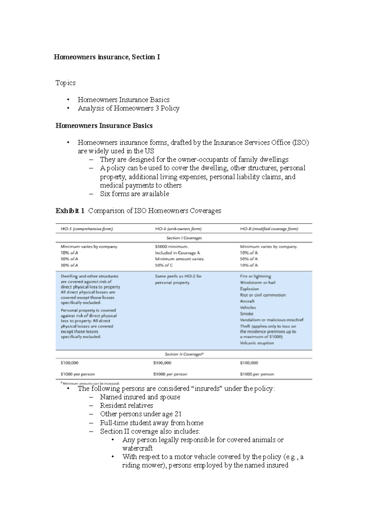 Homeowners insurance.docx ACCE - Homeowners insurance, Section I Topics ...