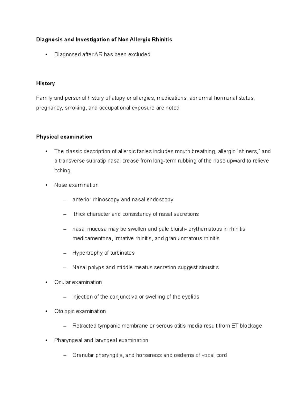 Investigation Management of Non Allergic Rhinitis - Diseases of Ear ...
