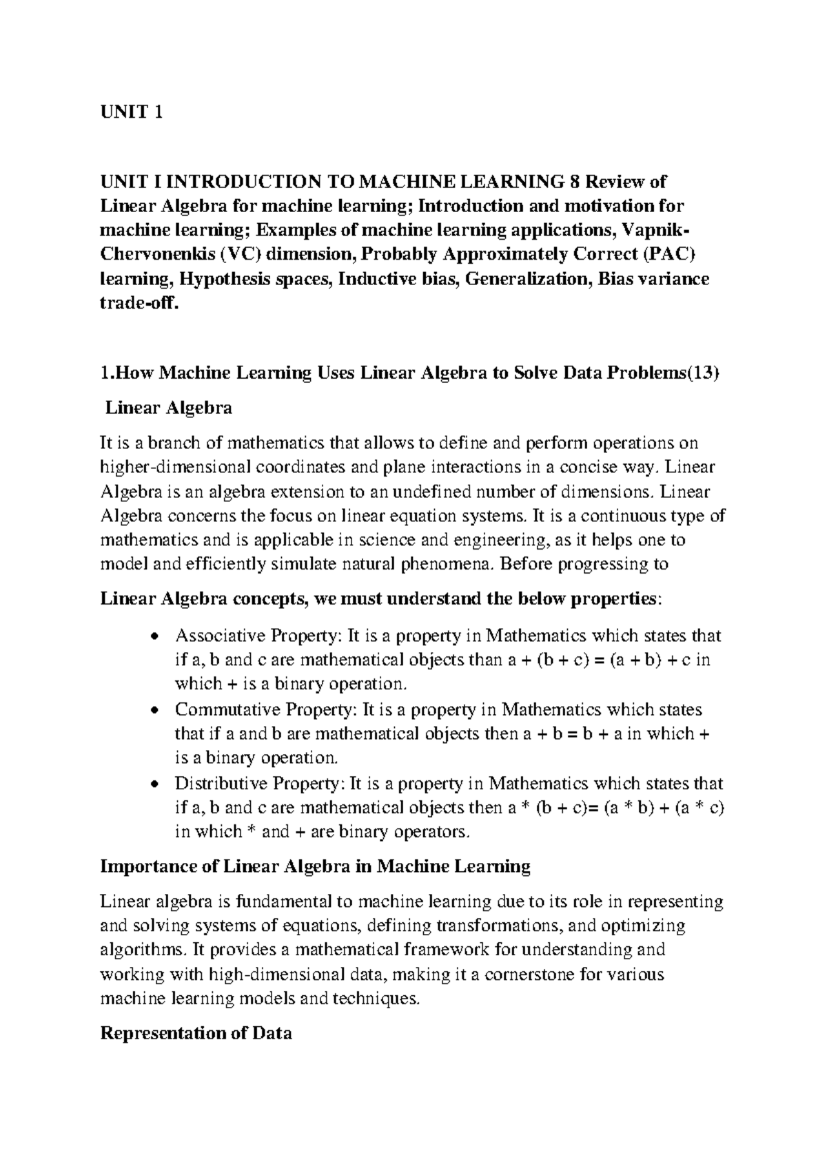 ML important study notes - UNIT 1 UNIT I INTRODUCTION TO MACHINE ...