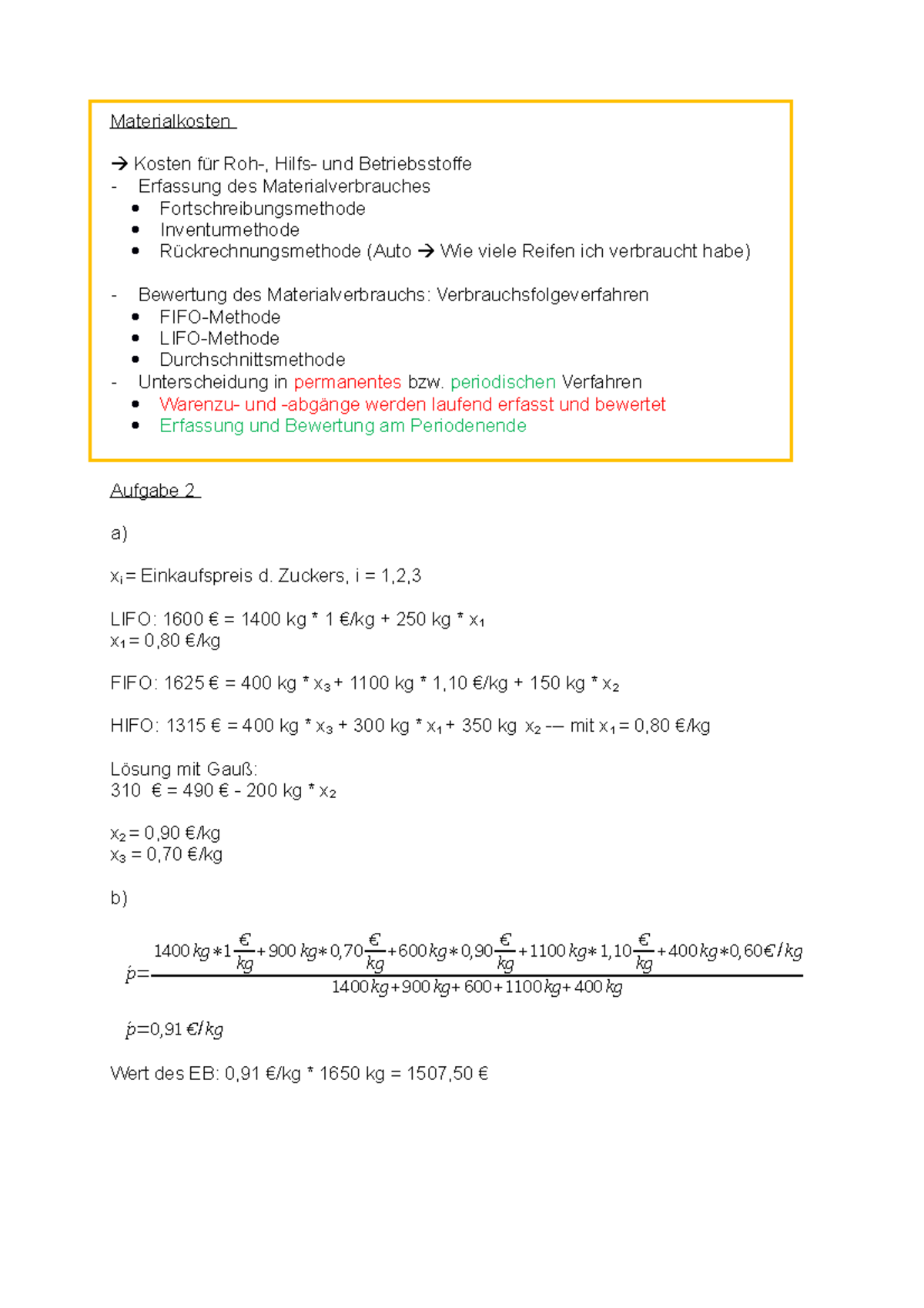 Aufgabe Materialkosten Kosten F R Roh Hilfs Und Betriebsstoffe Erfassung Des Studocu