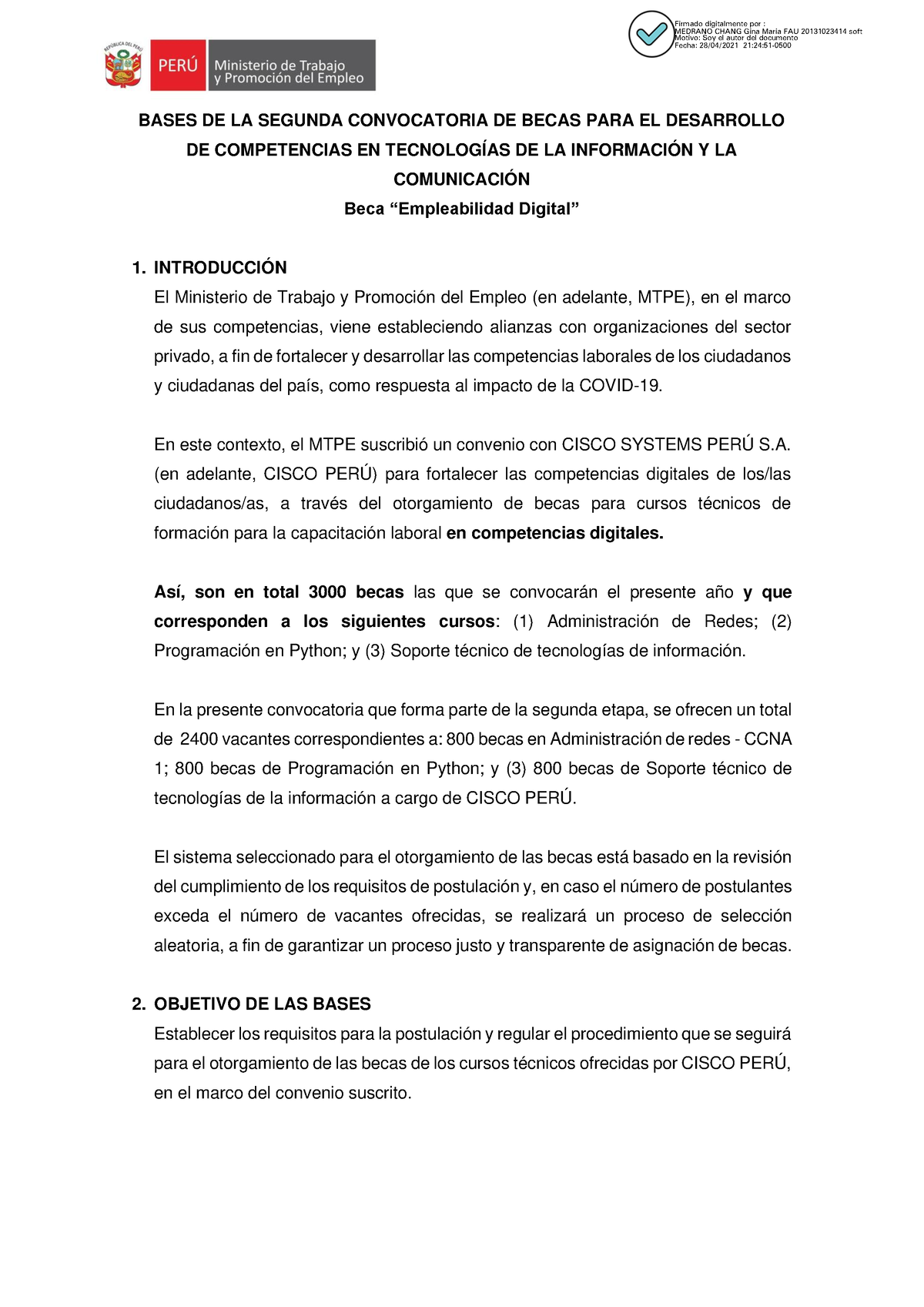 Bases De Segunda Convocatoria - BASES DE LA SEGUNDA CONVOCATORIA DE ...