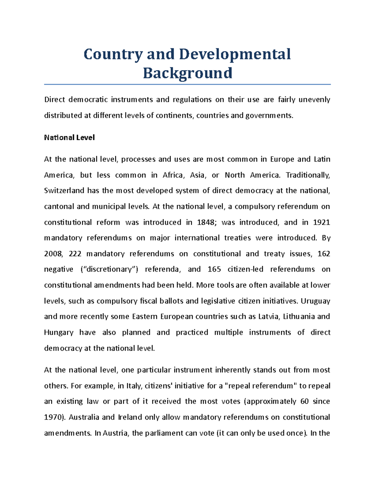 Country and Developmental Background - Country and Developmental ...