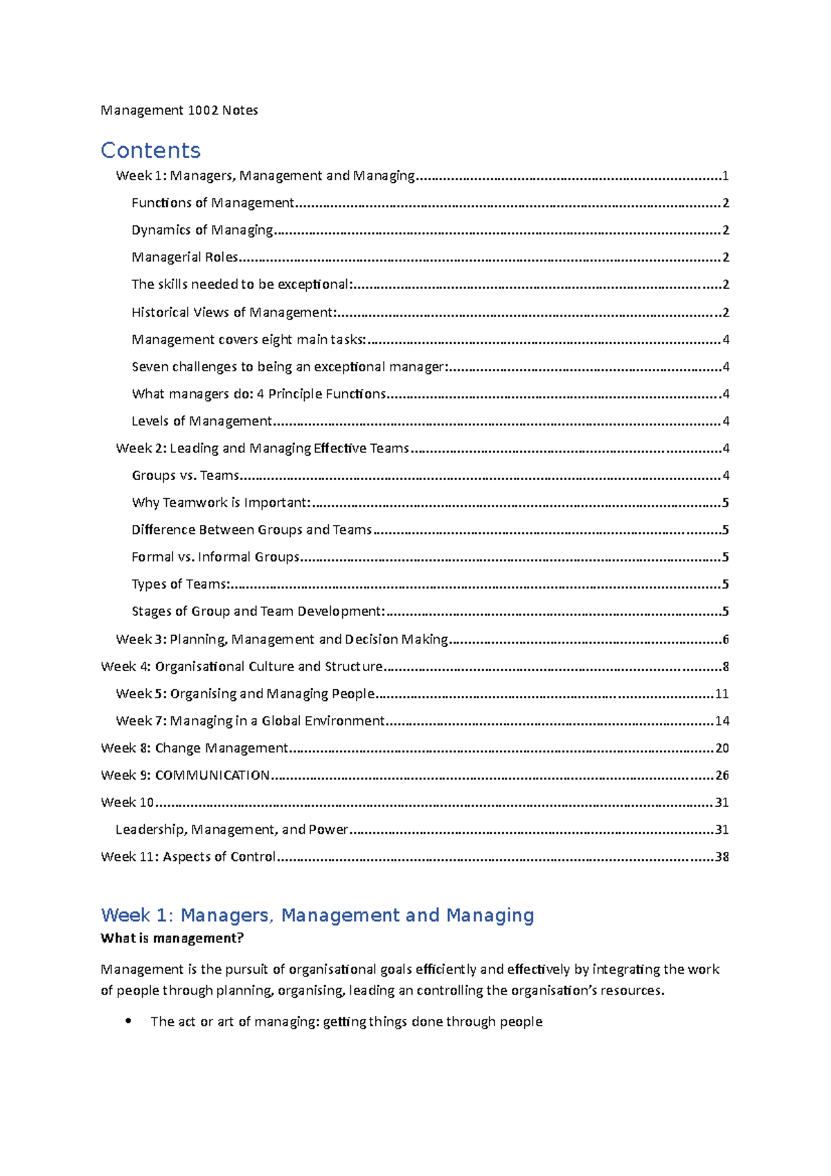 Management 1002 Notes- Lecture content, weekly and live - Management ...