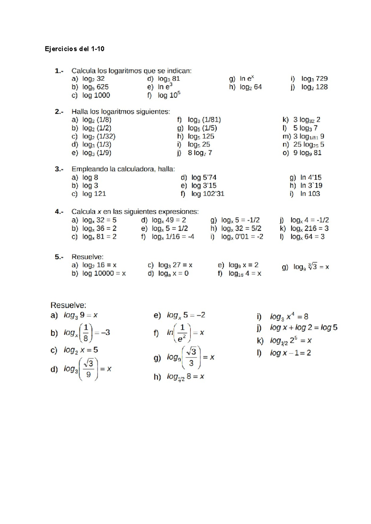 Ejercicios Con La Definicion Y Propiedades De Logaritmo Ejercicios Del Calcula Los Logaritmos