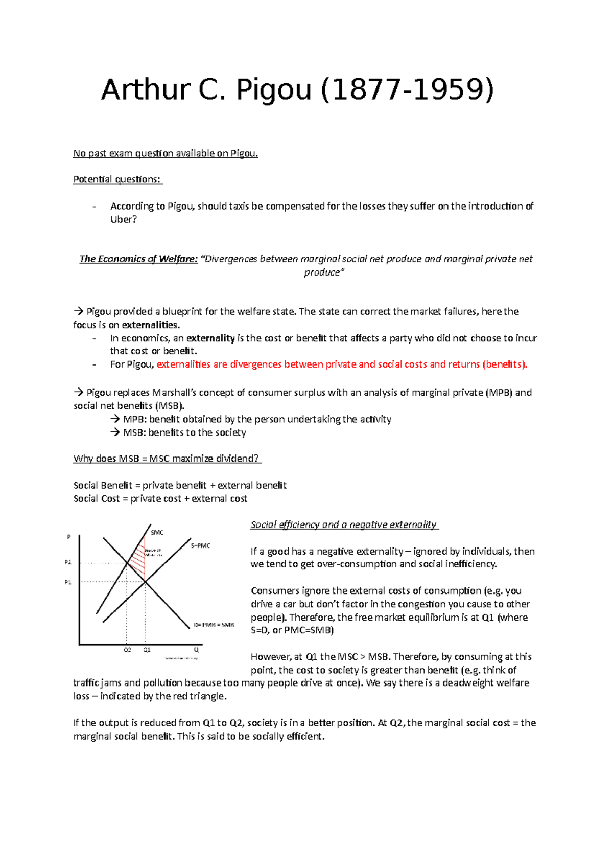 Final fiche Pigou Summary History of Economic Doctrines Arthur C