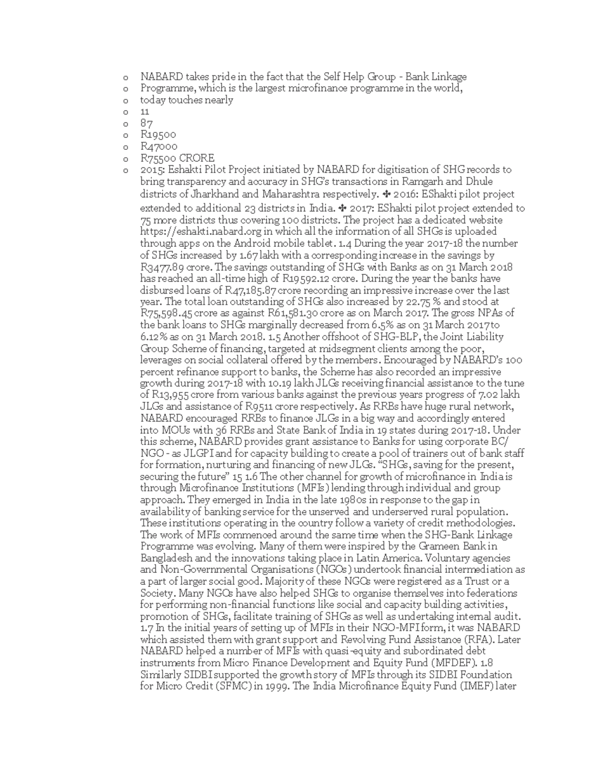 Micro Planning NOTE o NABARD takes pride in the fact that the Self