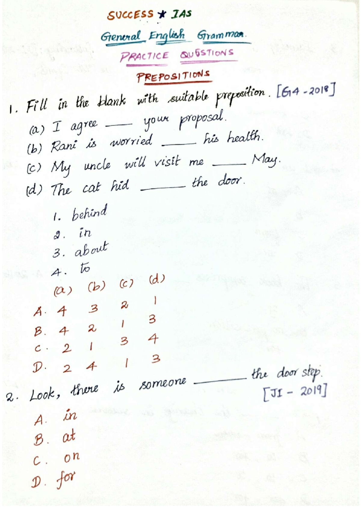 6.1 Prepositions Practice Questions - Computer Networks - Studocu