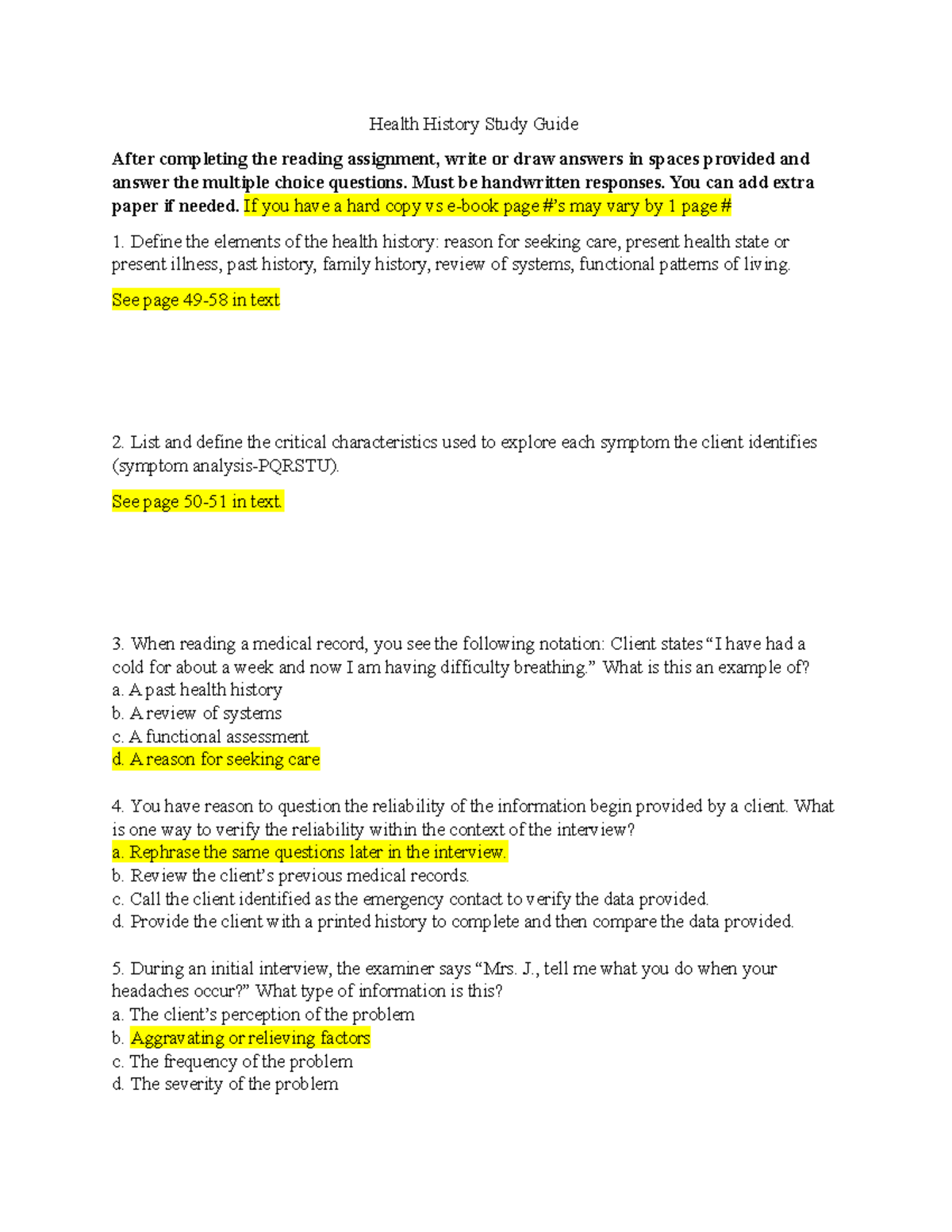 Health History Worksheet Answers Health History Study Guide After Health History Worksheet Answers Health History Study Guide After