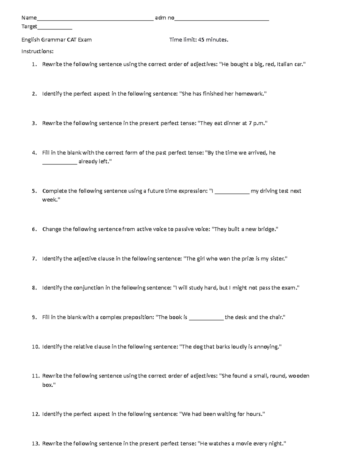 FORM 2 CAT 24-05-23 - A continuous assessment test - Name