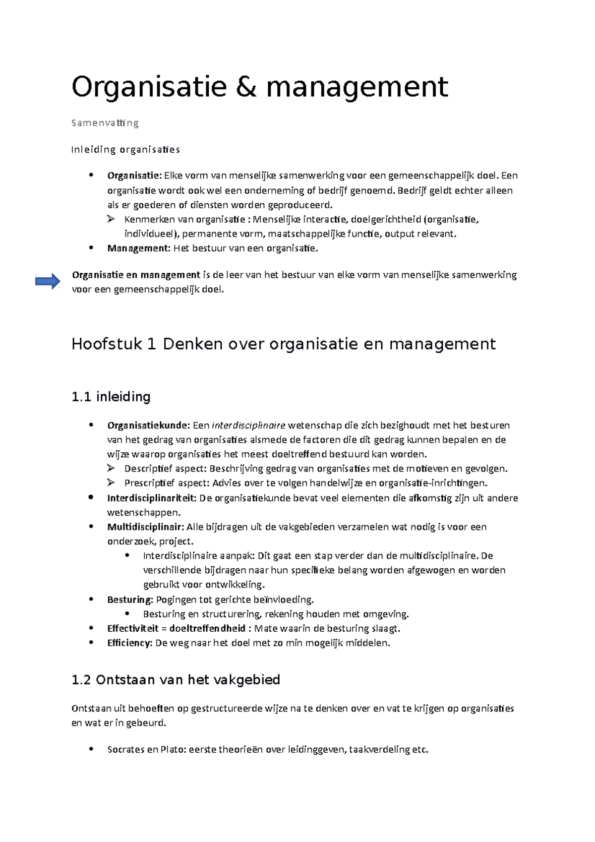 Bed1 Samenvatting - Een Praktijkgerichte Benadering Van Organisatie En ...