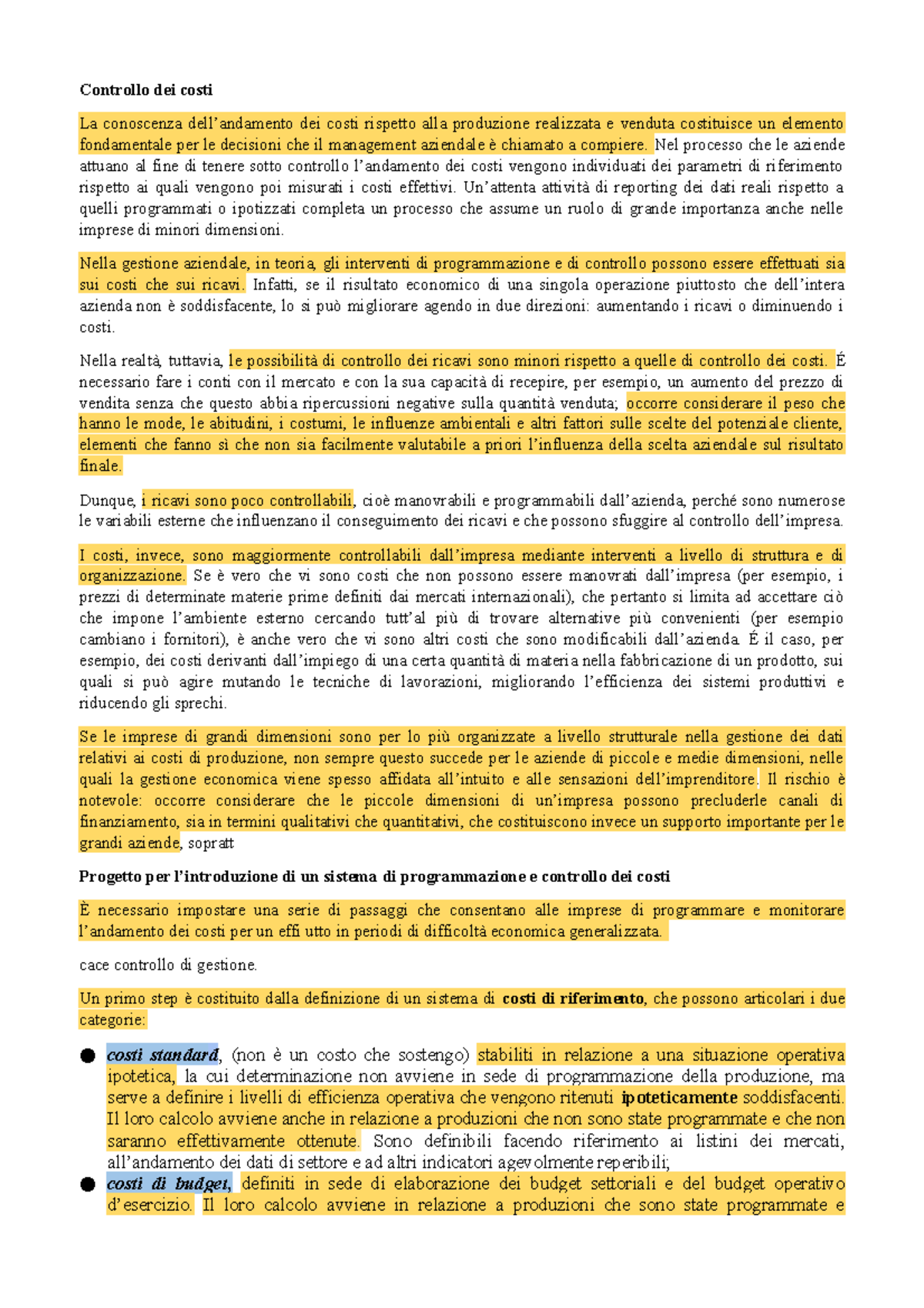 Controllo dei costi Eco - Controllo dei costi La conoscenza dell ...