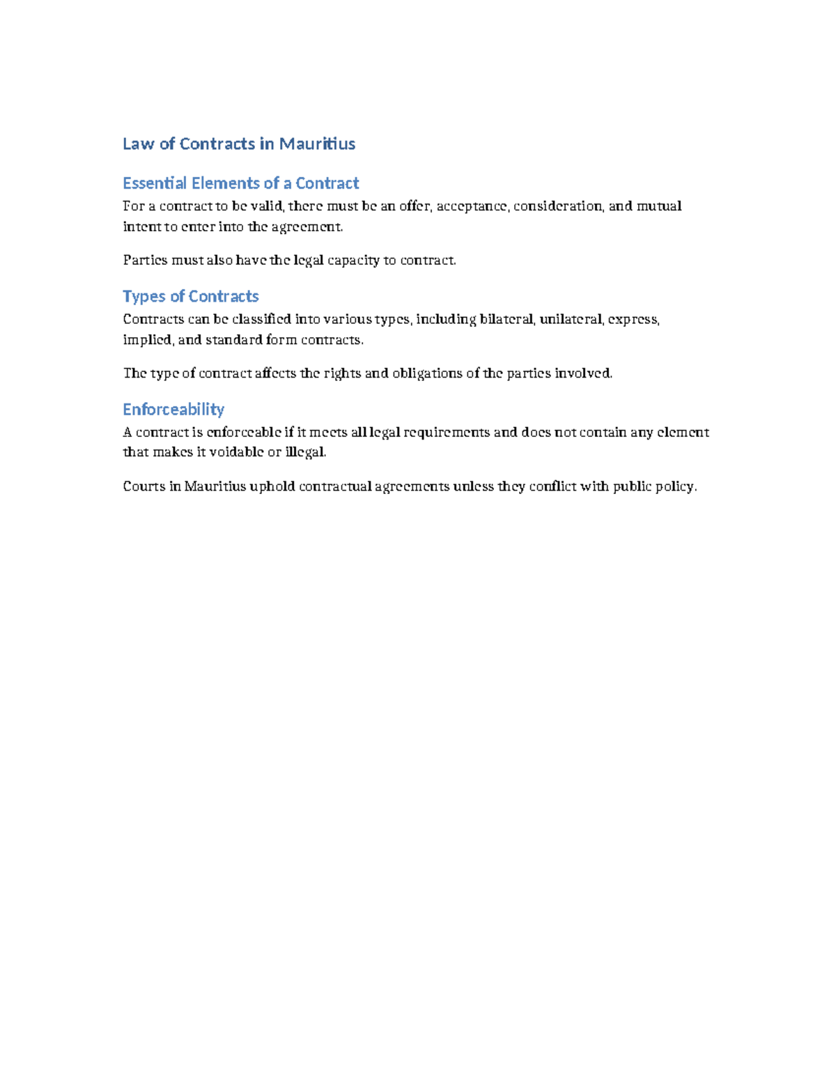 Lecture 3 Contract Law Law Law of Contracts in Mauritius Essential