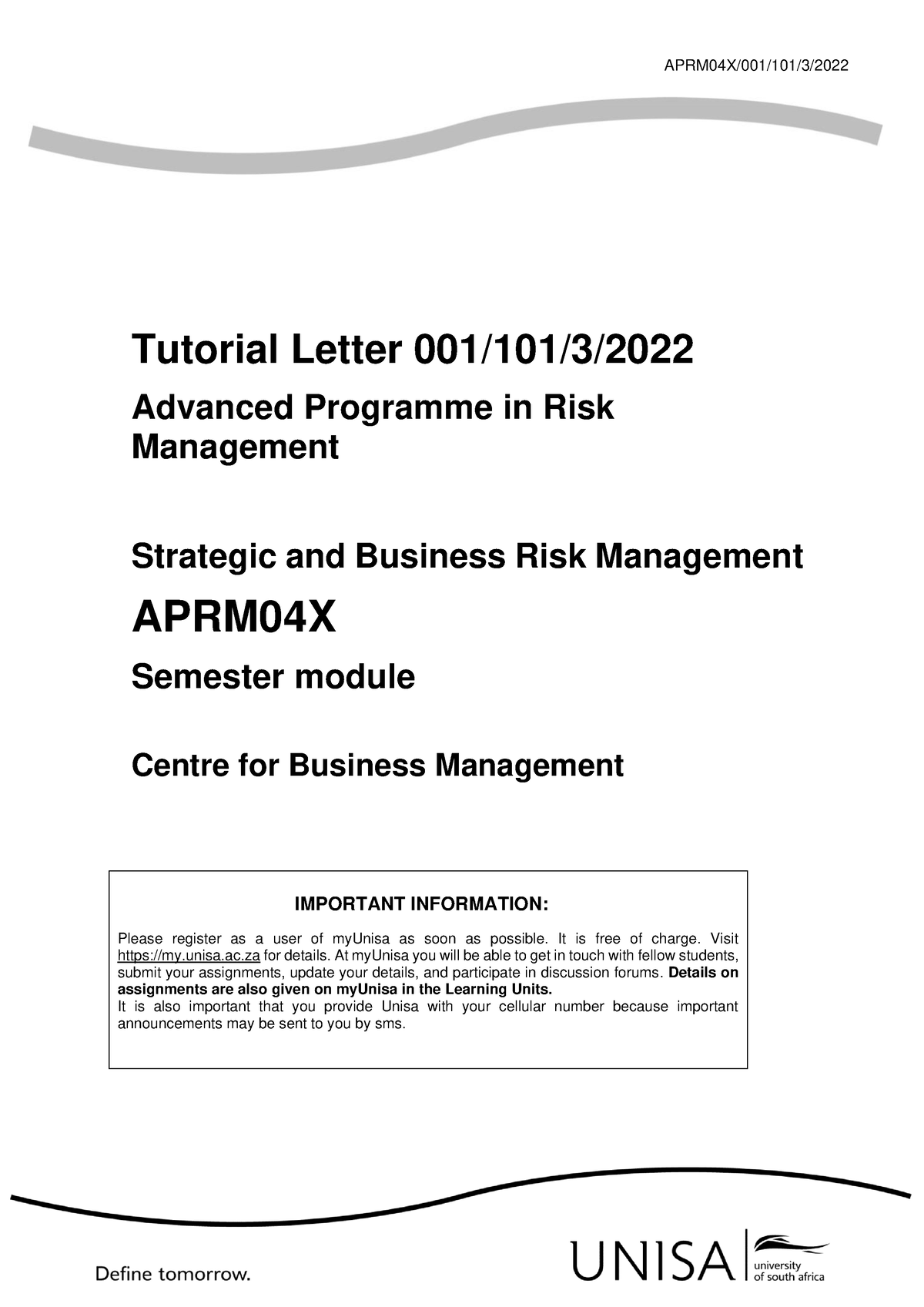 APRM04X 2022 101 3 B - Notes - APRM04X/001/101/3/ Tutorial Letter 001 ...