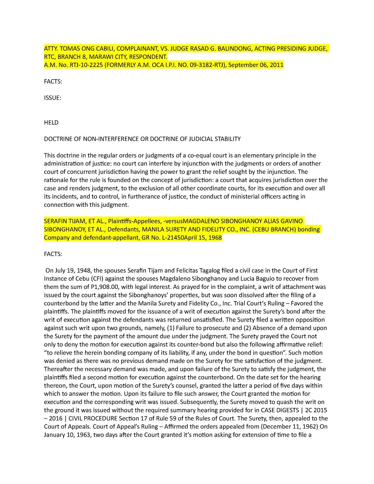 CASE Digest - Cases - ATTY. TOMAS ONG CABILI, COMPLAINANT, VS. JUDGE ...