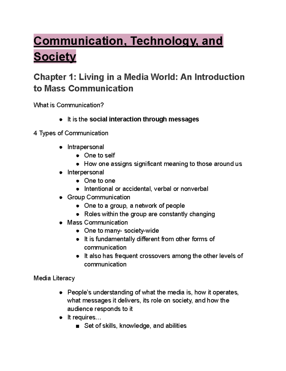 COM 1401- Notes- Ch. 1-6 - Communication, Technology, And Society ...