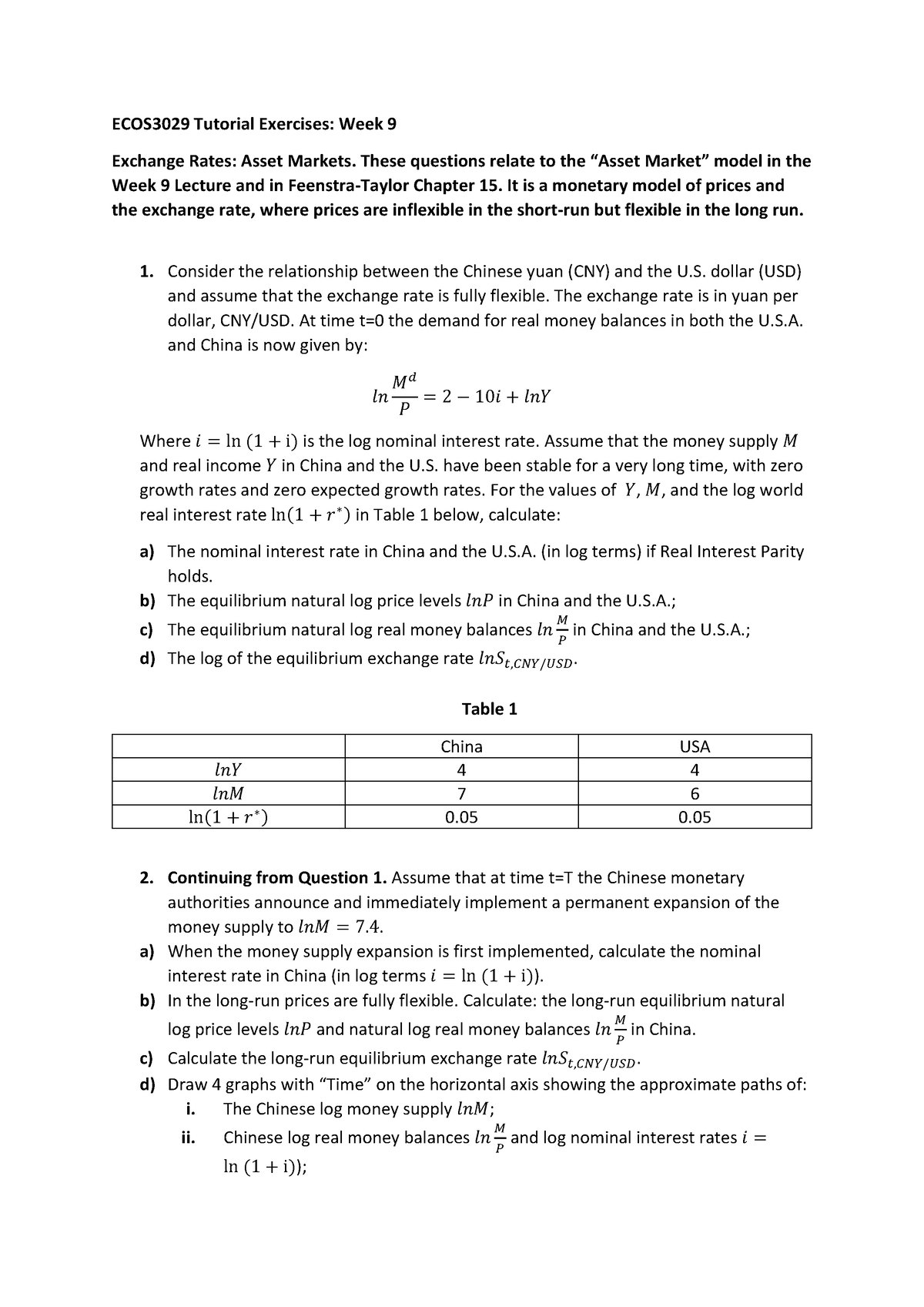 Tutorial Exercises Week9 - These questions relate to the “Asset Market ...