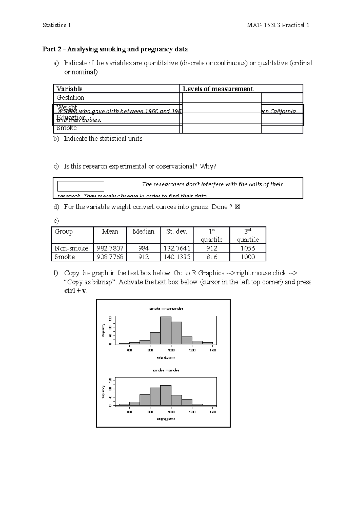 Form practical 1 - Oefenmateriaal voor Statistics 1 (Engels!) - Part 2 ...