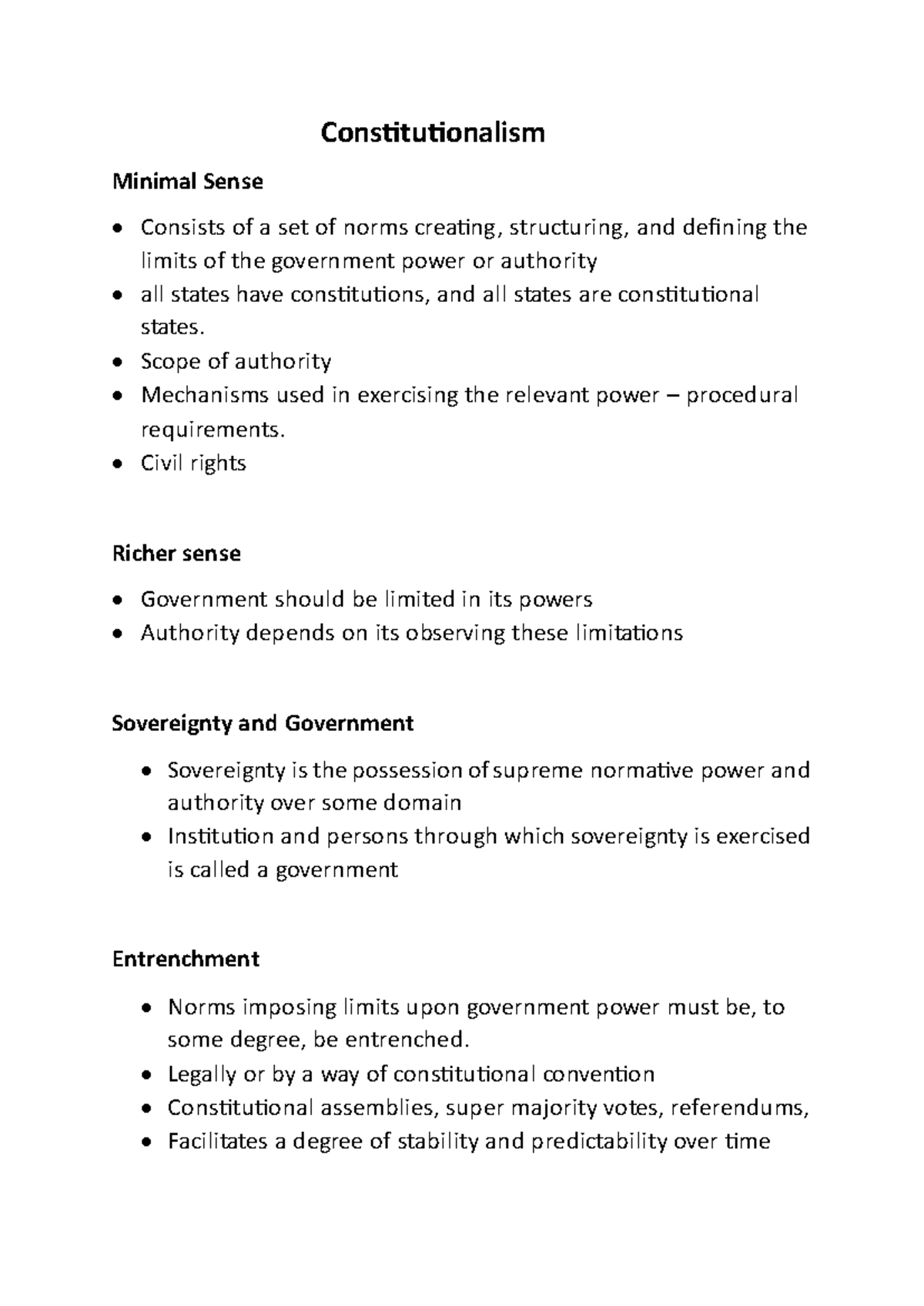 Constitutionalism Constitutionalism Minimal Sense Consists of a set