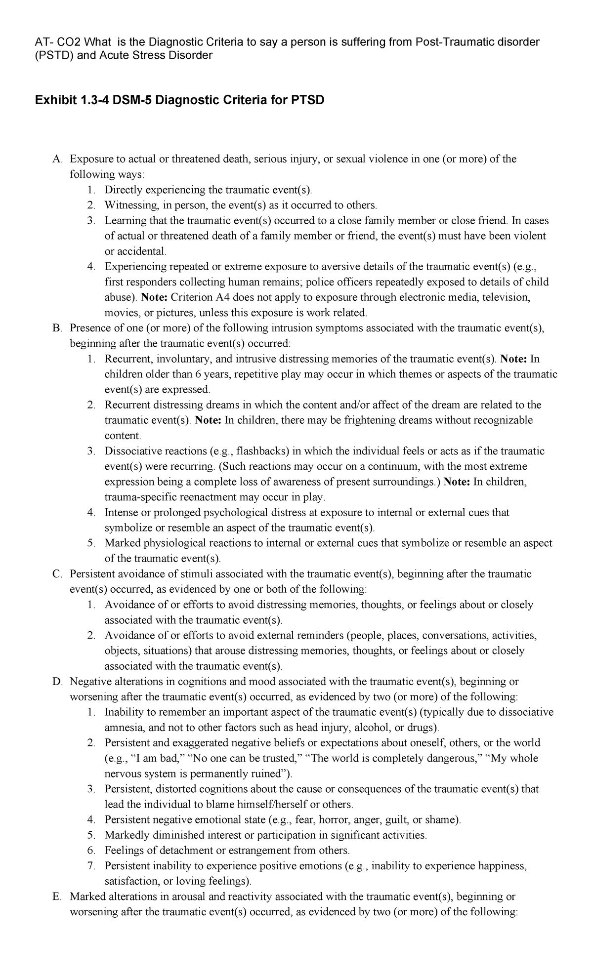 AT- CO2 Trauma - AT- CO2 What is the Diagnostic Criteria to say a ...