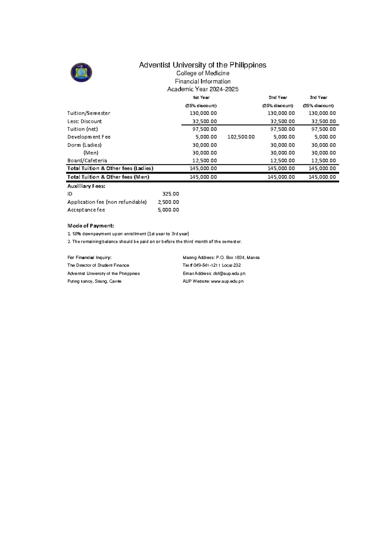 COM Tuition Fee Updated for AY 2024 2025 - 1st Year 2nd Year 3rd Year ...