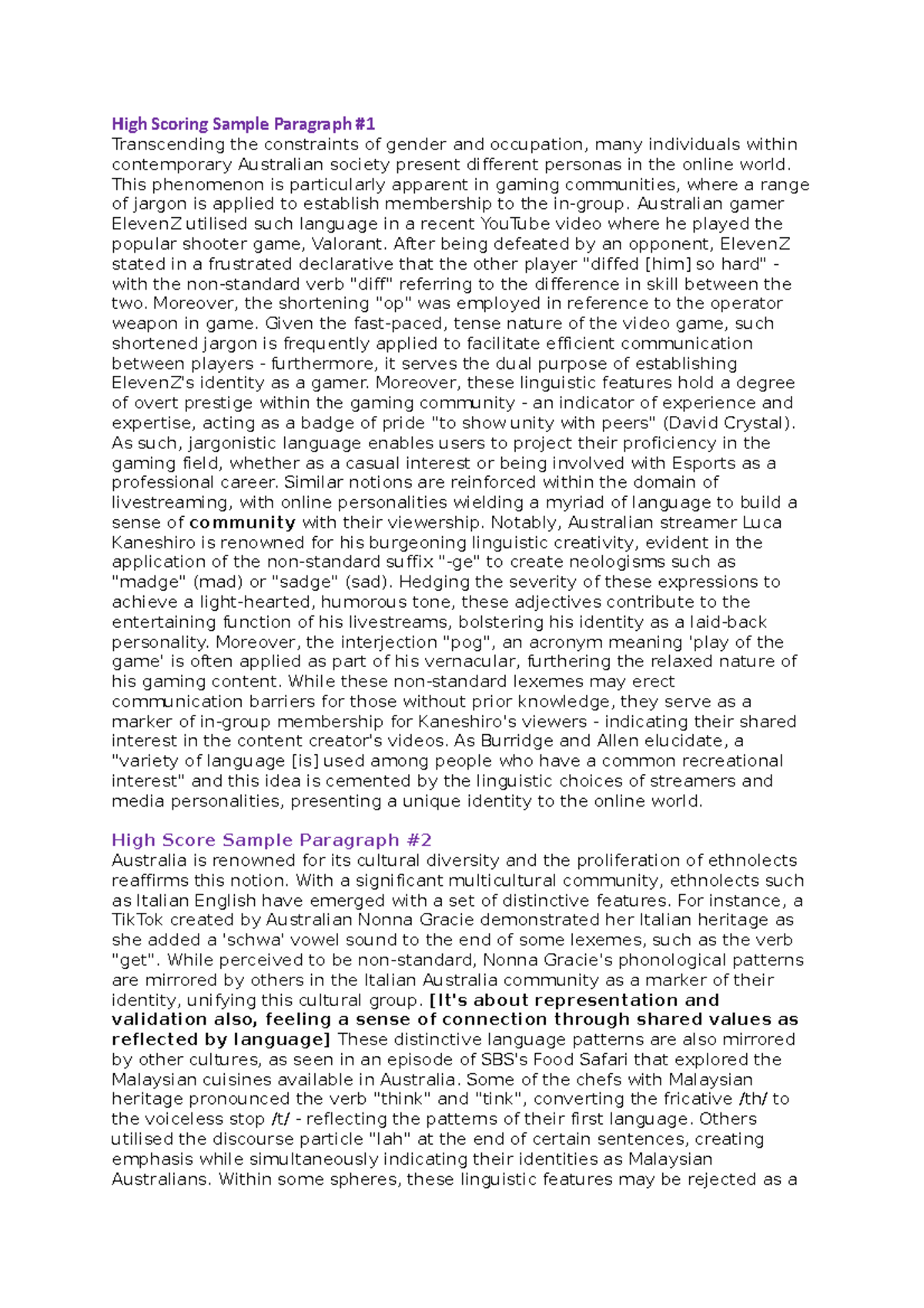 U4Ao S2 - Trial Sample Paragraphs - High Scoring Sample Paragraph ...