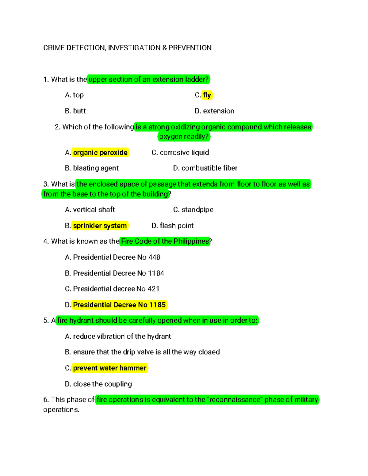 Exam 19 February 2016, questions and answers CRIME DETECTION