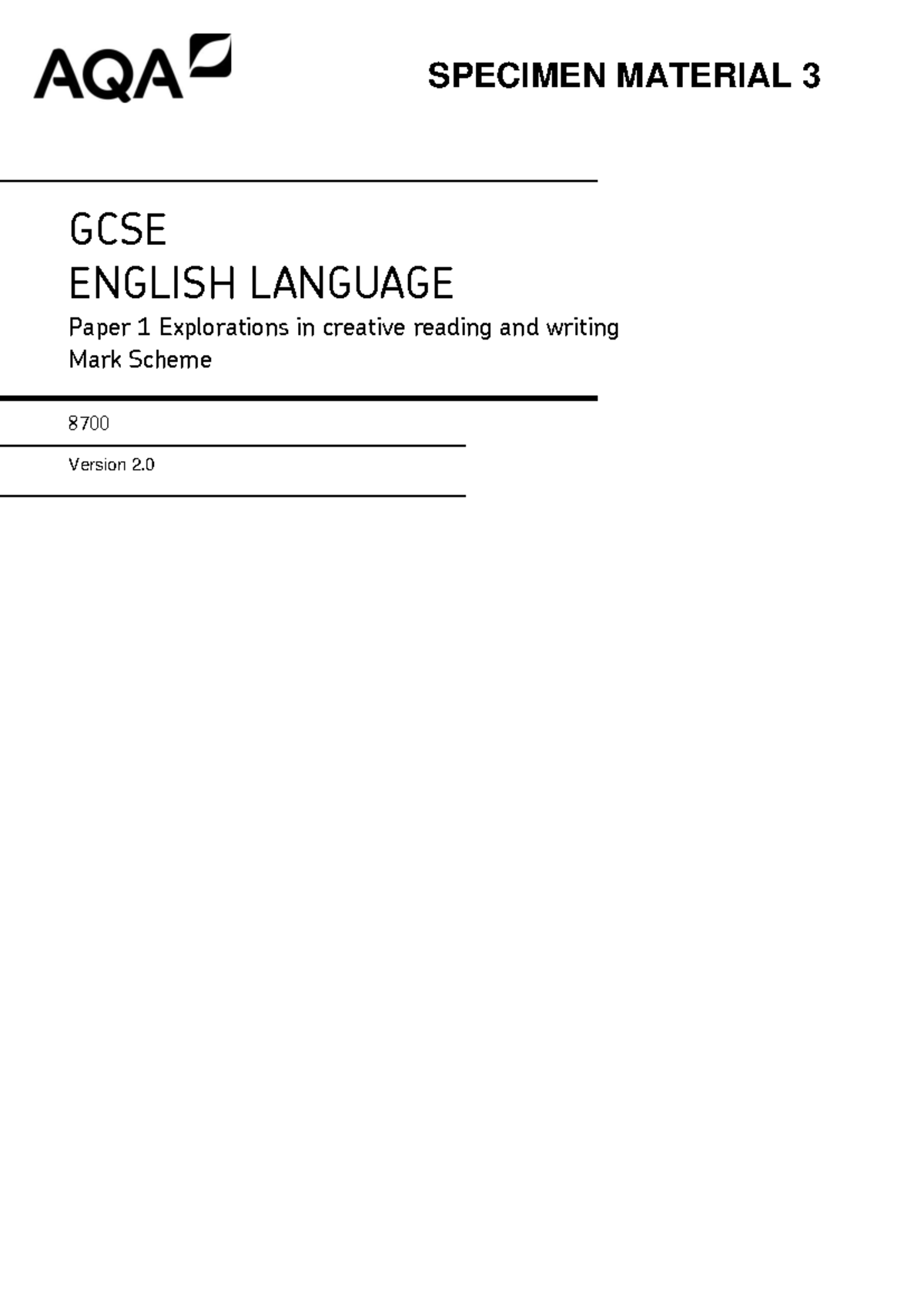 Paper 1 glass bricks and dust mark scheme SPECIMEN MATERIAL 3 GCSE