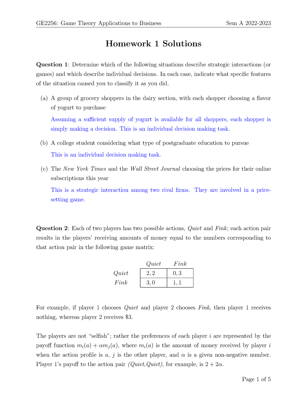 HW1 Solutions - Homework 1 Solutions Question 1: Determine Which Of The ...