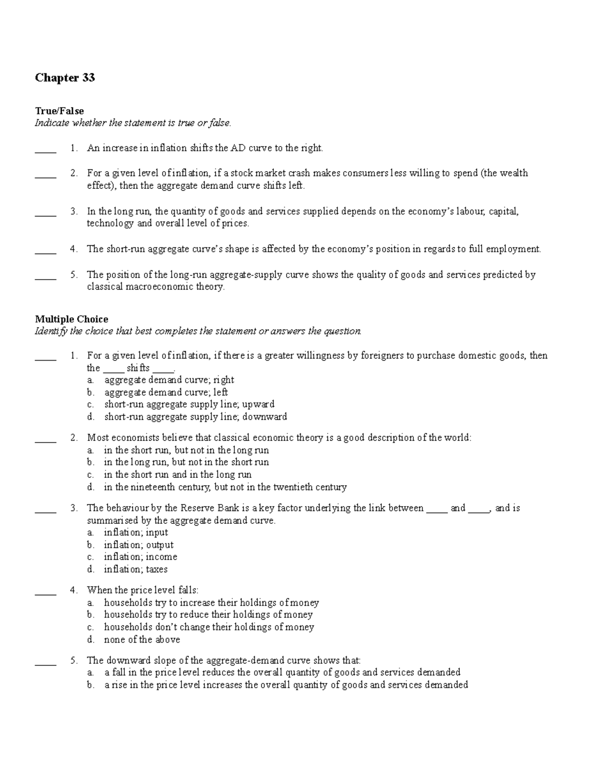 Mcqs -chapters 33 - 35 - Scasc - Chapter 33 True False Indicate Whether 