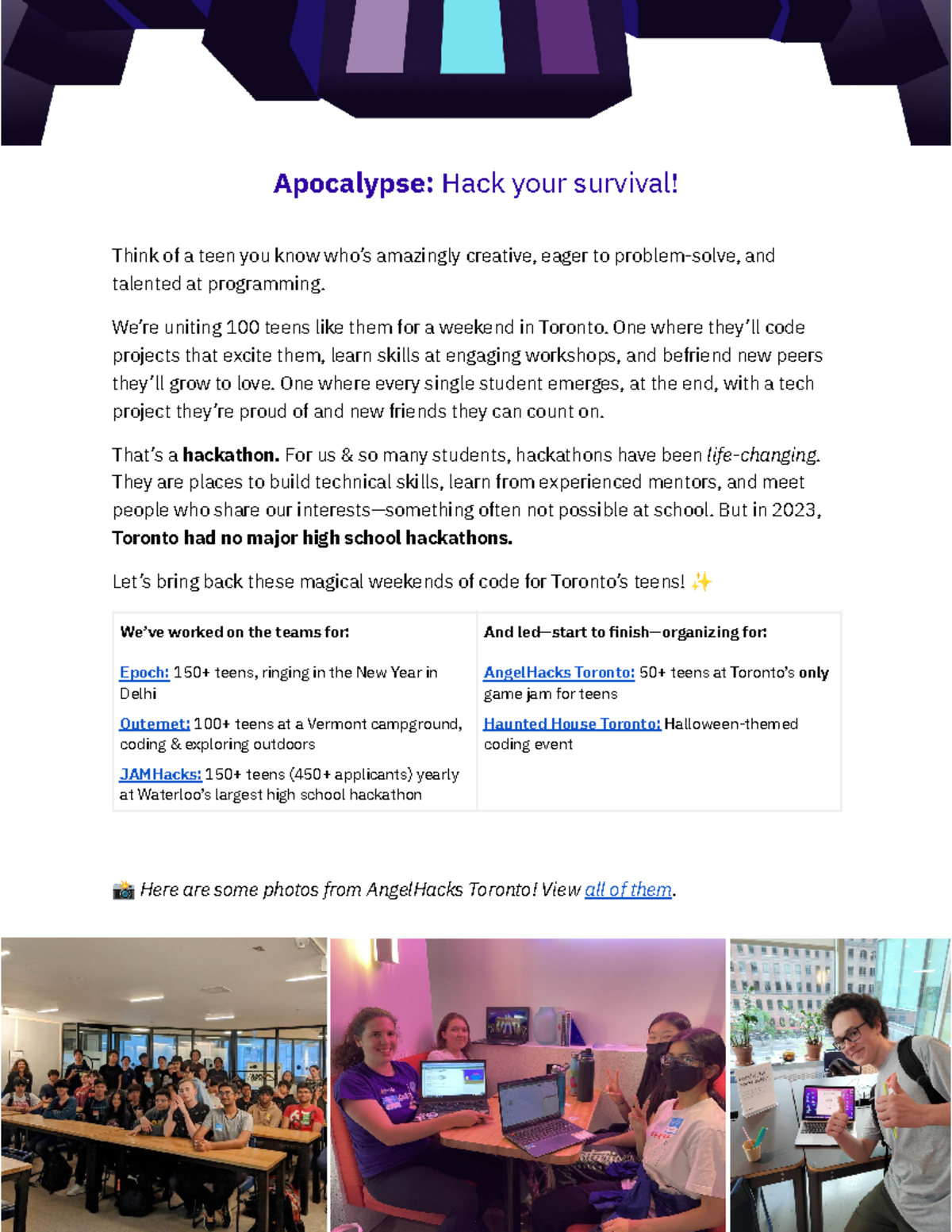 Apocalypse prospectus Apocalypse Hack your survival! Think of a teen