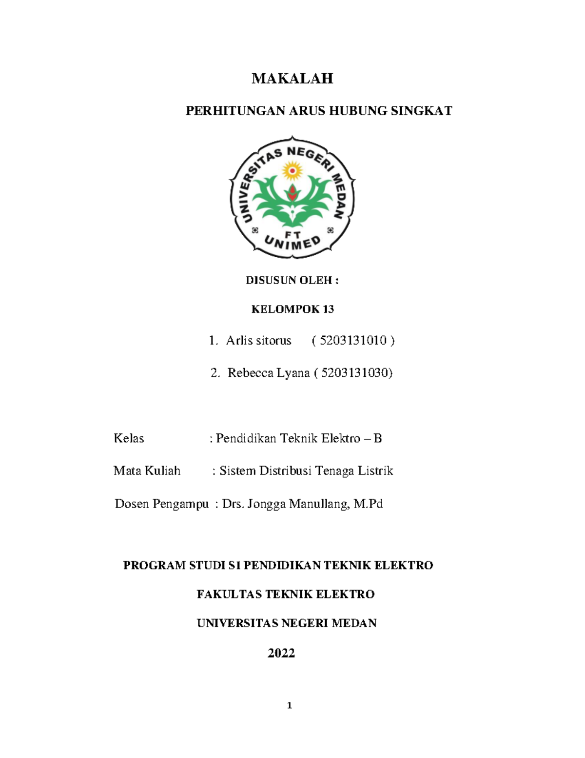 S. Distribusi KEL 13 Perhitungan ARUS Hubung Singkat PTE B - MAKALAH ...