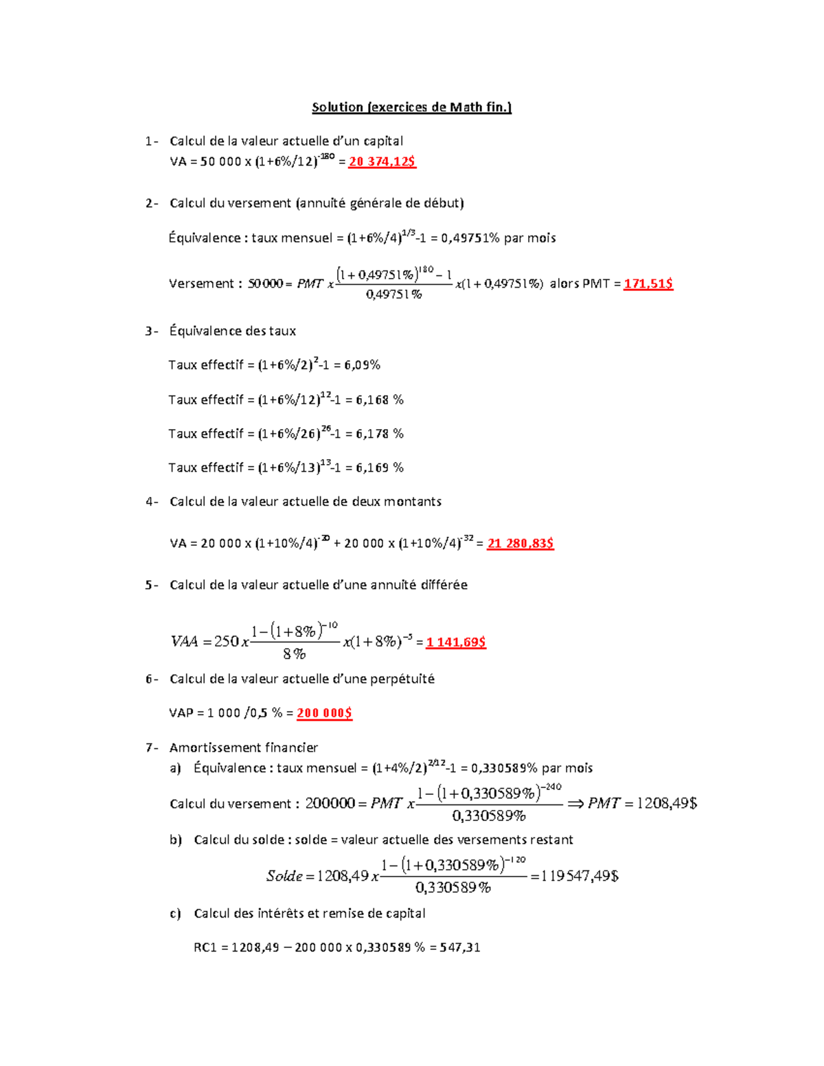 Solution-mathfin - mmn - Solution (exercices de Math fin.) 1- Calcul de ...