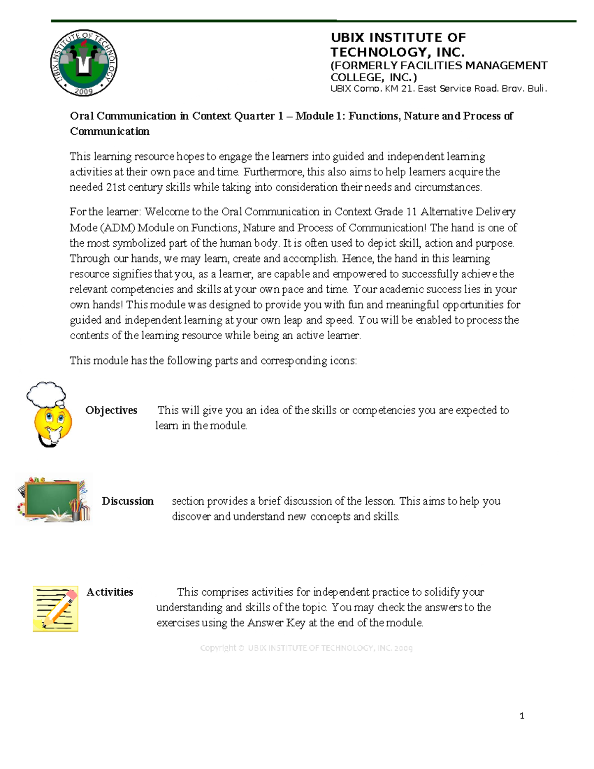 Oral comm. Module g11 - Oral Communication in Context Quarter 1 ...