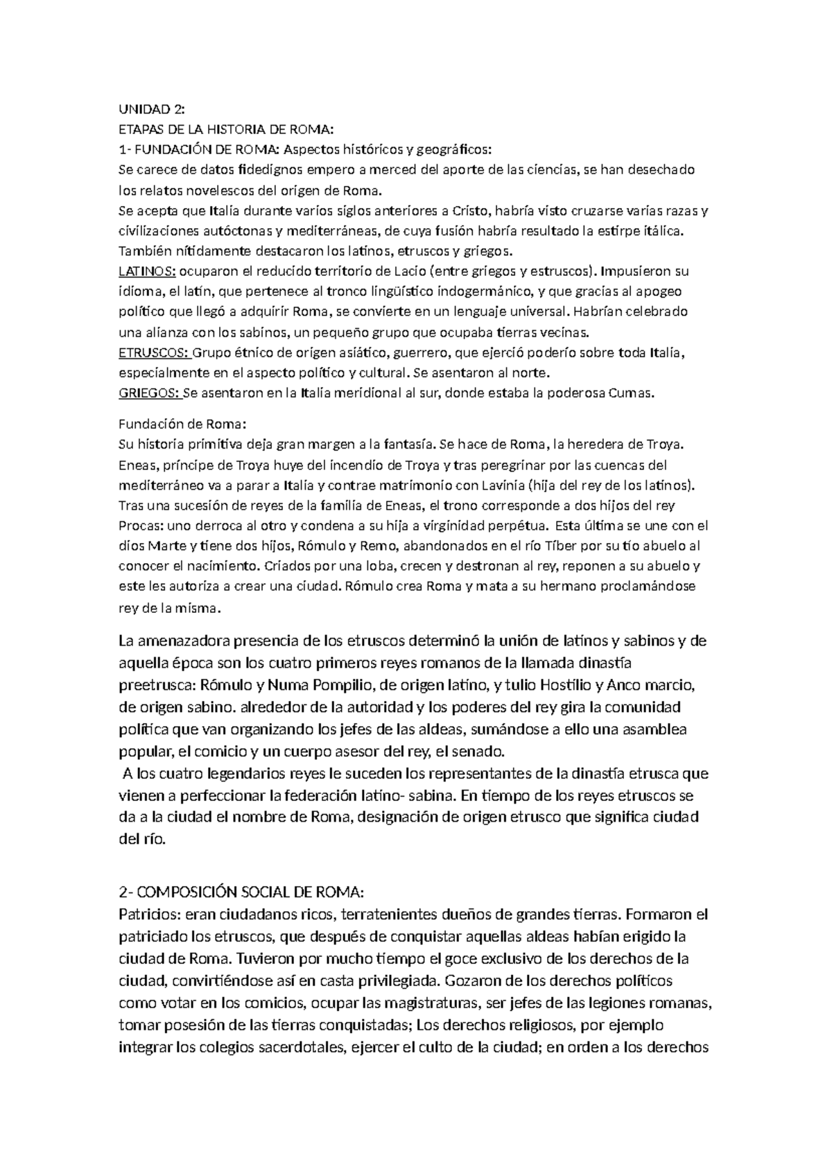 Copia de Resumen Final Romano - UNIDAD 2: ETAPAS DE LA HISTORIA DE ROMA ...