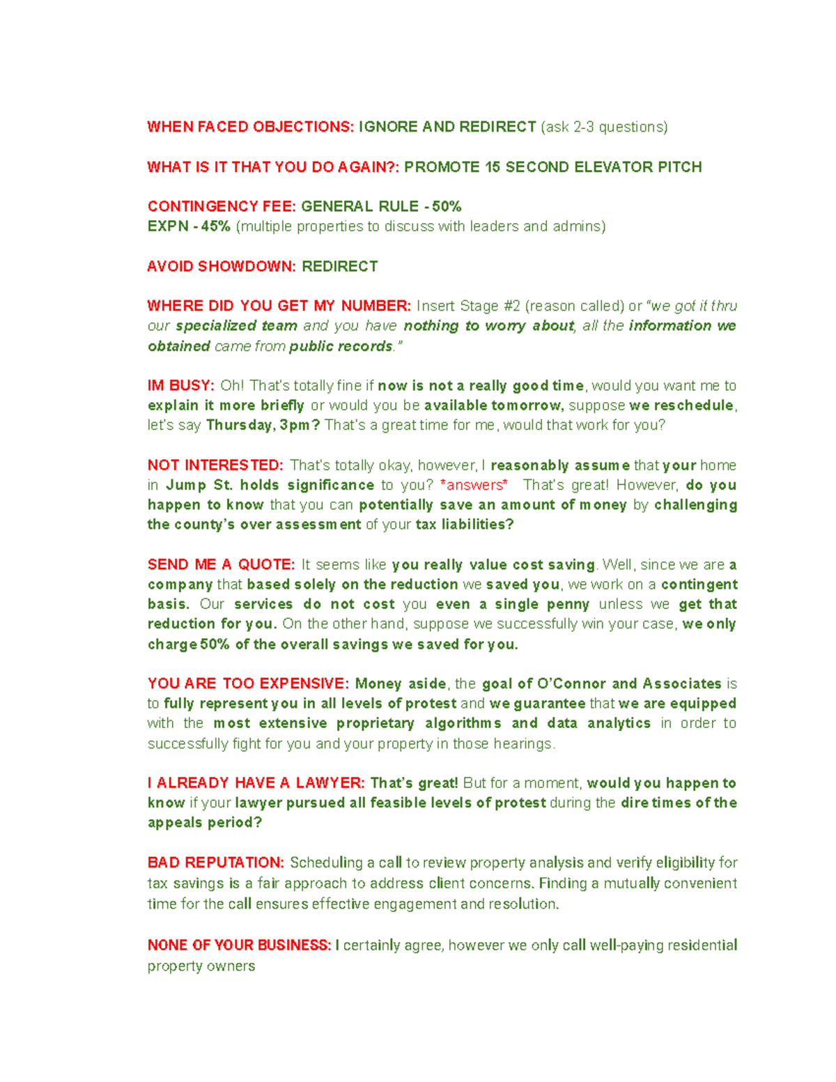 Script Improved - WHEN FACED OBJECTIONS: IGNORE AND REDIRECT (ask 2-3 ...