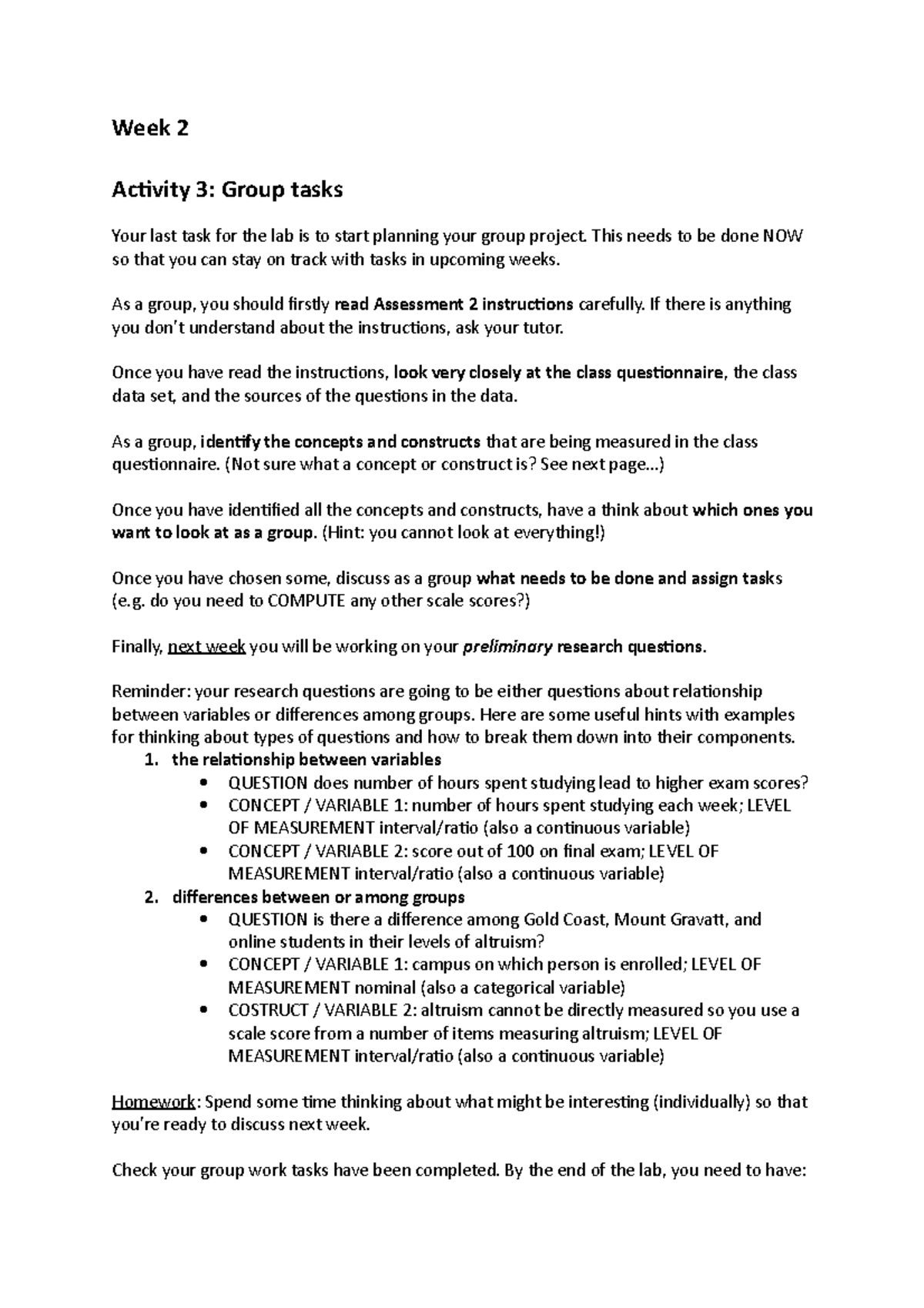 Week 2 Activity 3 - weekly activities - Week 2 Activity 3: Group tasks ...